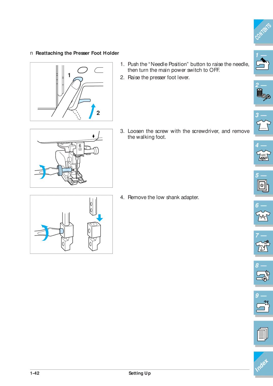 Brother ULT2001 operation manual Reattaching the Presser Foot Holder 