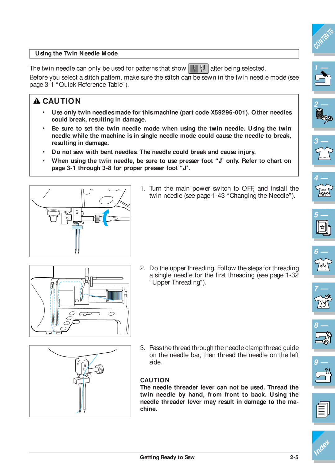 Brother ULT2001 operation manual Using the Twin Needle Mode 