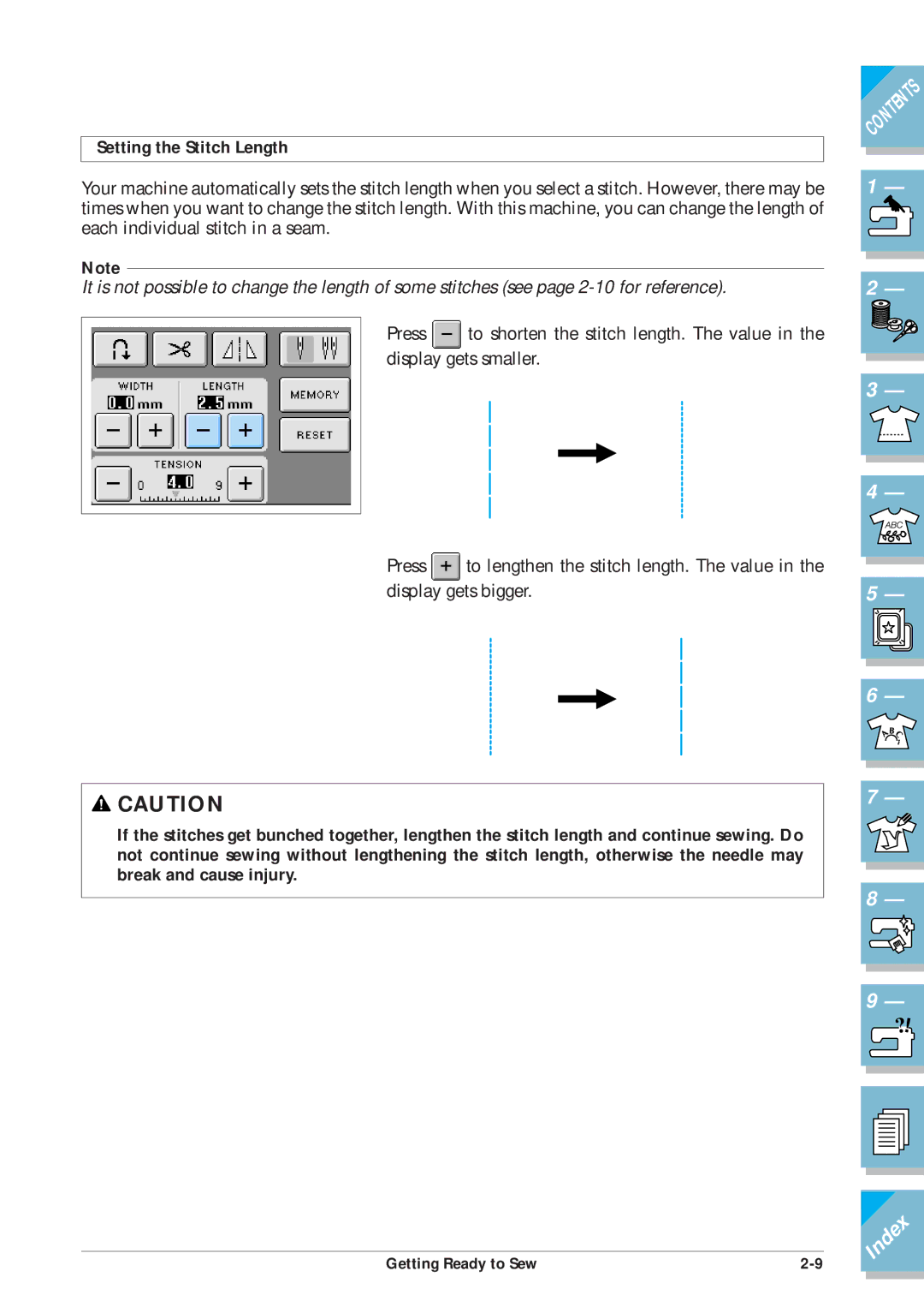 Brother ULT2001 operation manual Setting the Stitch Length 