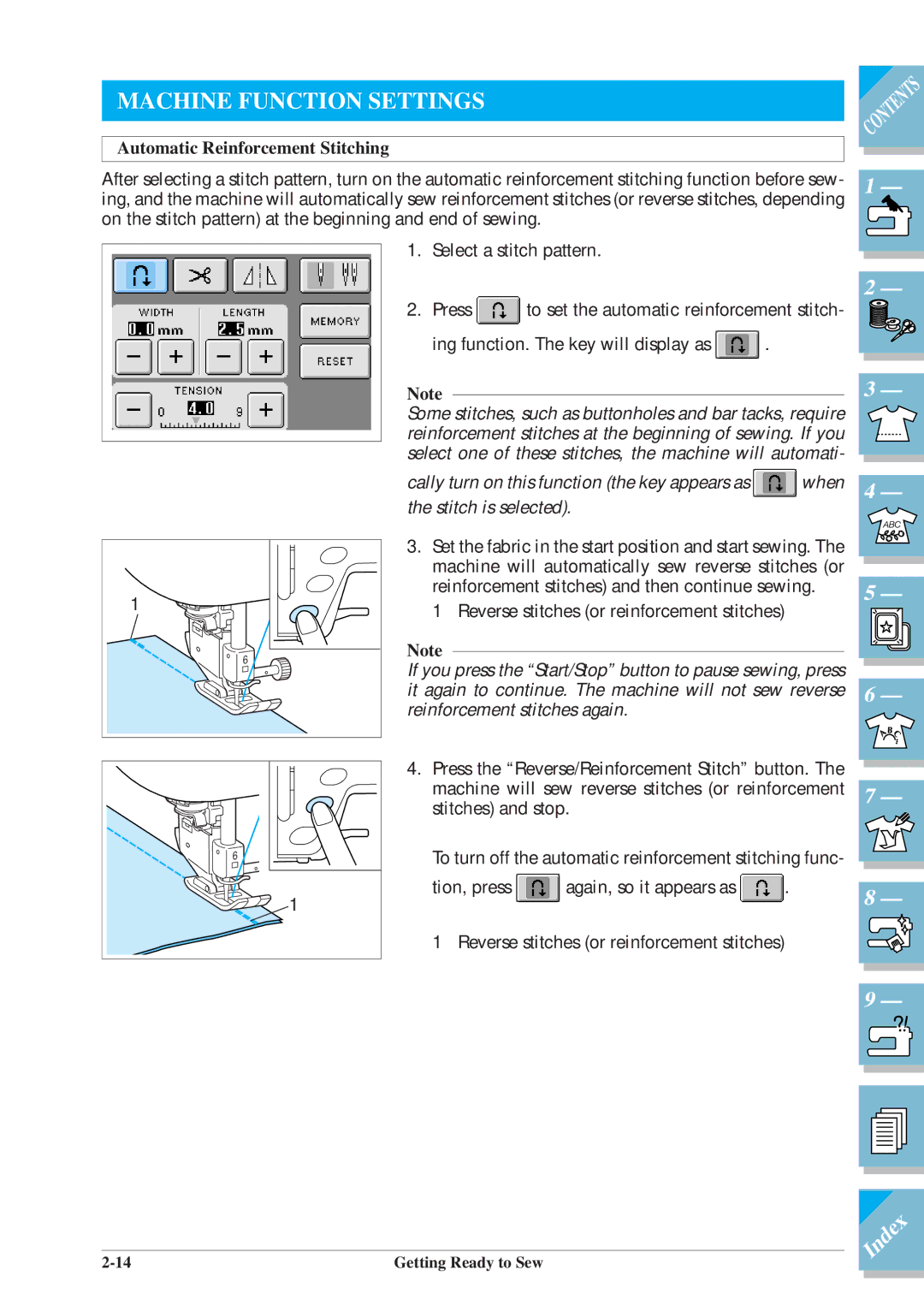 Brother ULT2001 operation manual Machine Function Settings, Automatic Reinforcement Stitching 