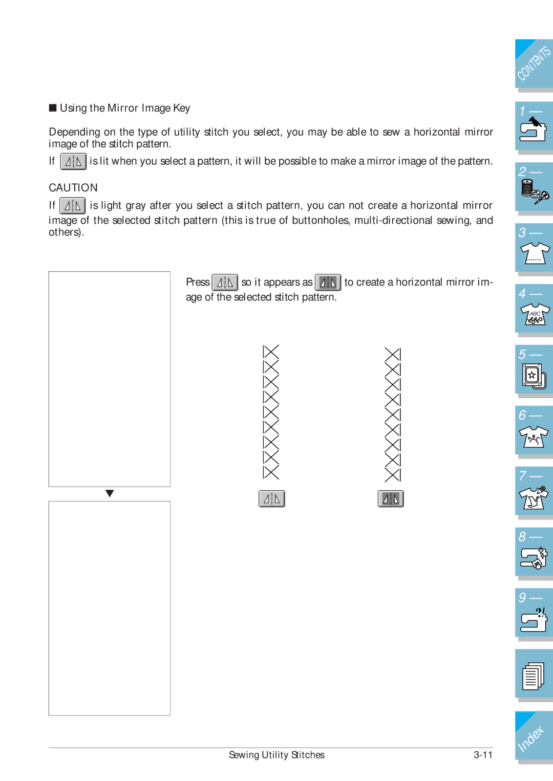 Brother ULT2001 operation manual Using the Mirror Image Key 