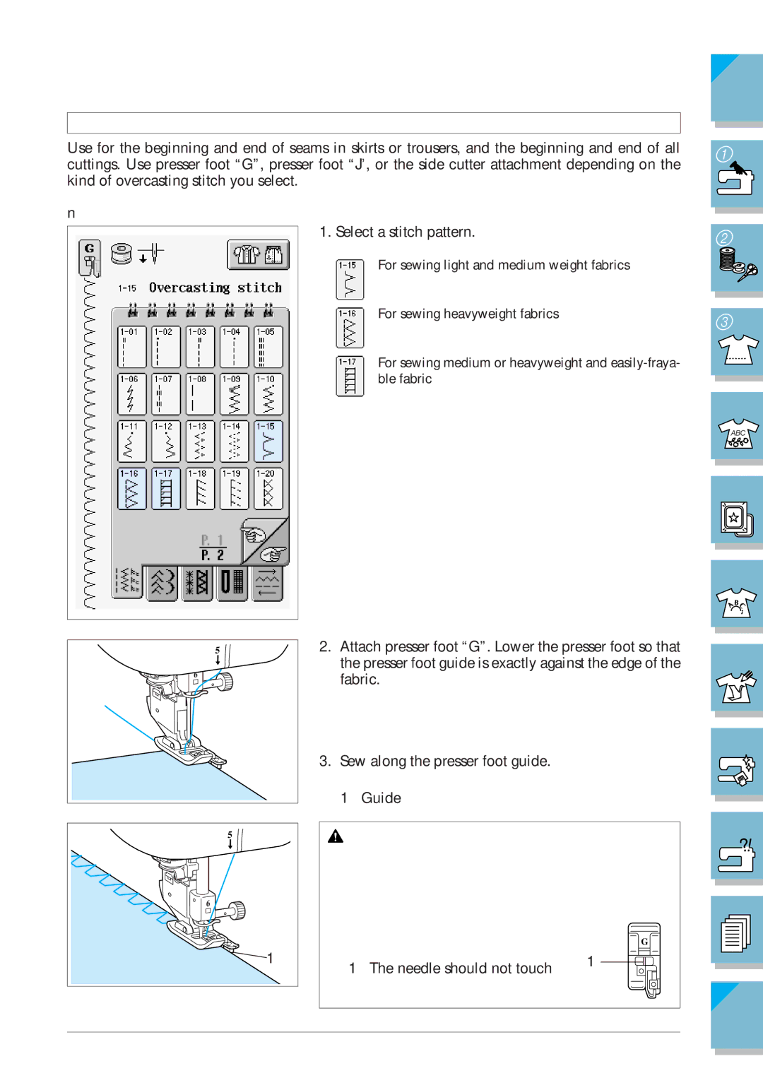 Brother ULT2001 operation manual Overcasting Using Presser Foot G 