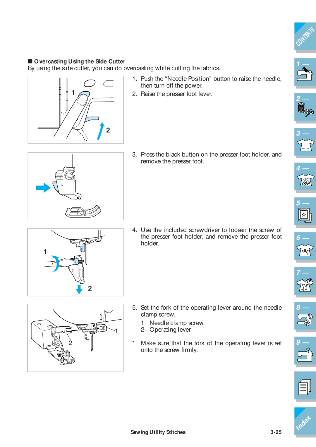 Brother ULT2001 operation manual Overcasting Using the Side Cutter 