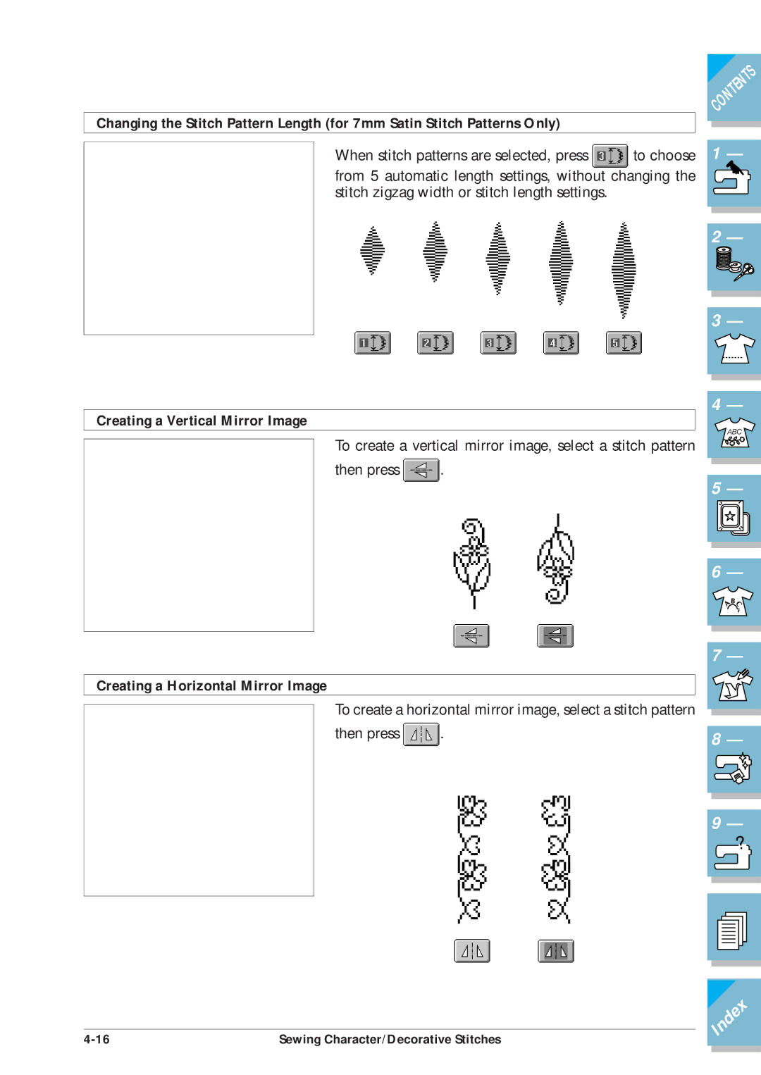 Brother ULT2002D operation manual Creating a Vertical Mirror Image, Creating a Horizontal Mirror Image 