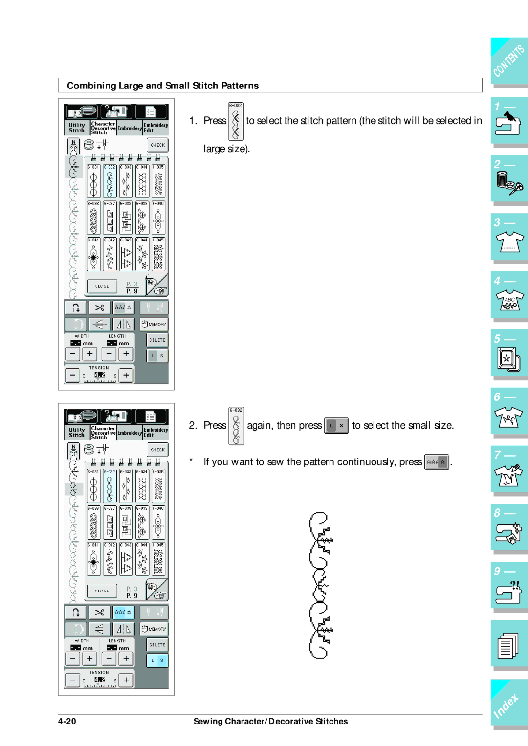 Brother ULT2002D operation manual Combining Large and Small Stitch Patterns 