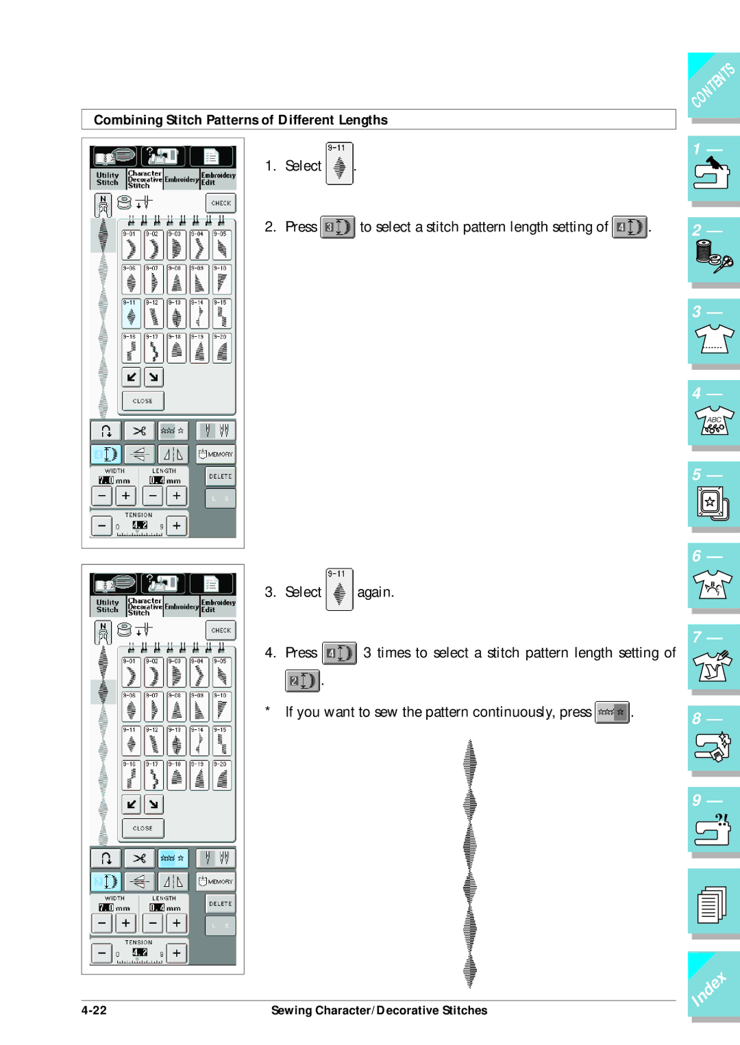 Brother ULT2002D operation manual Combining Stitch Patterns of Different Lengths 