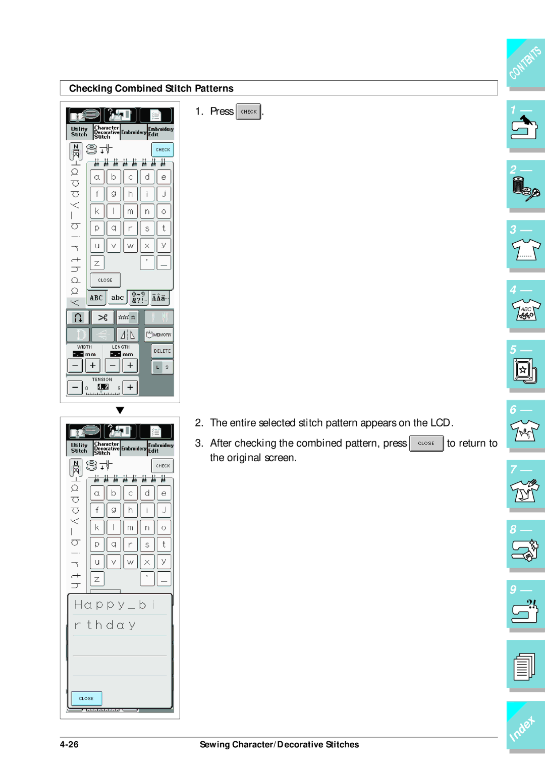 Brother ULT2002D operation manual Checking Combined Stitch Patterns 