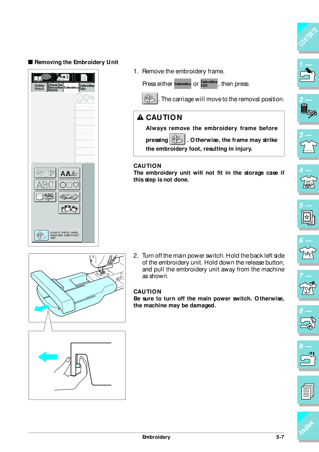 Brother ULT2002D operation manual Removing the Embroidery Unit 