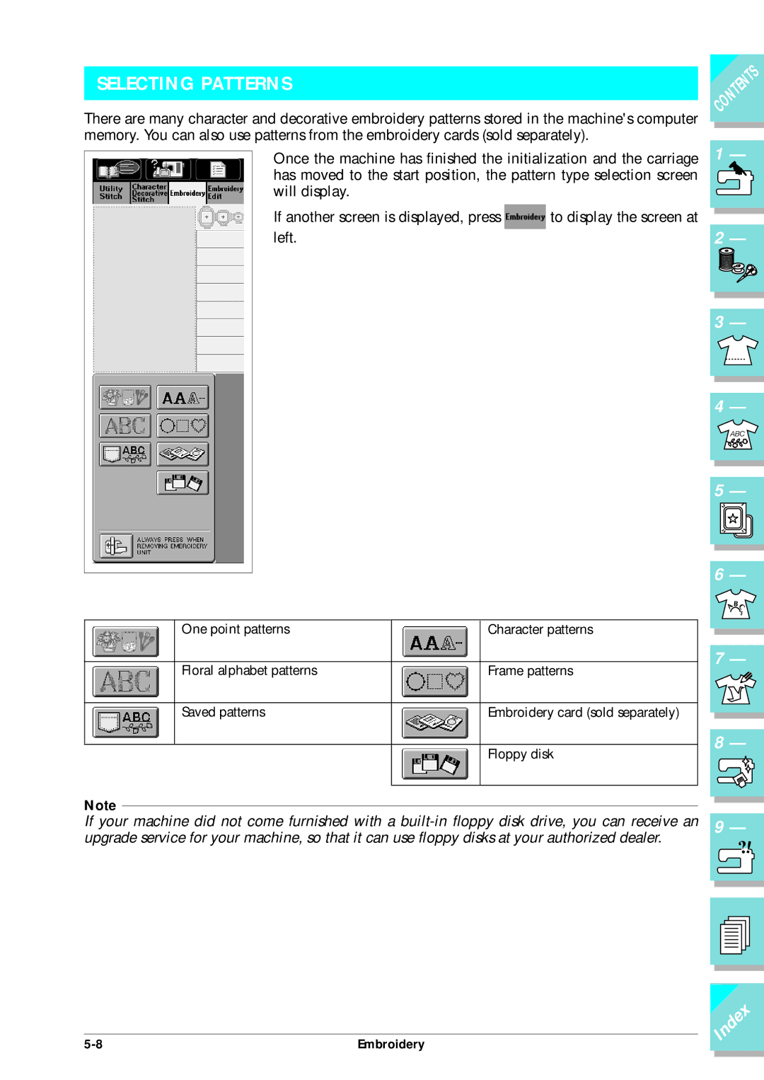 Brother ULT2002D operation manual Selecting Patterns 