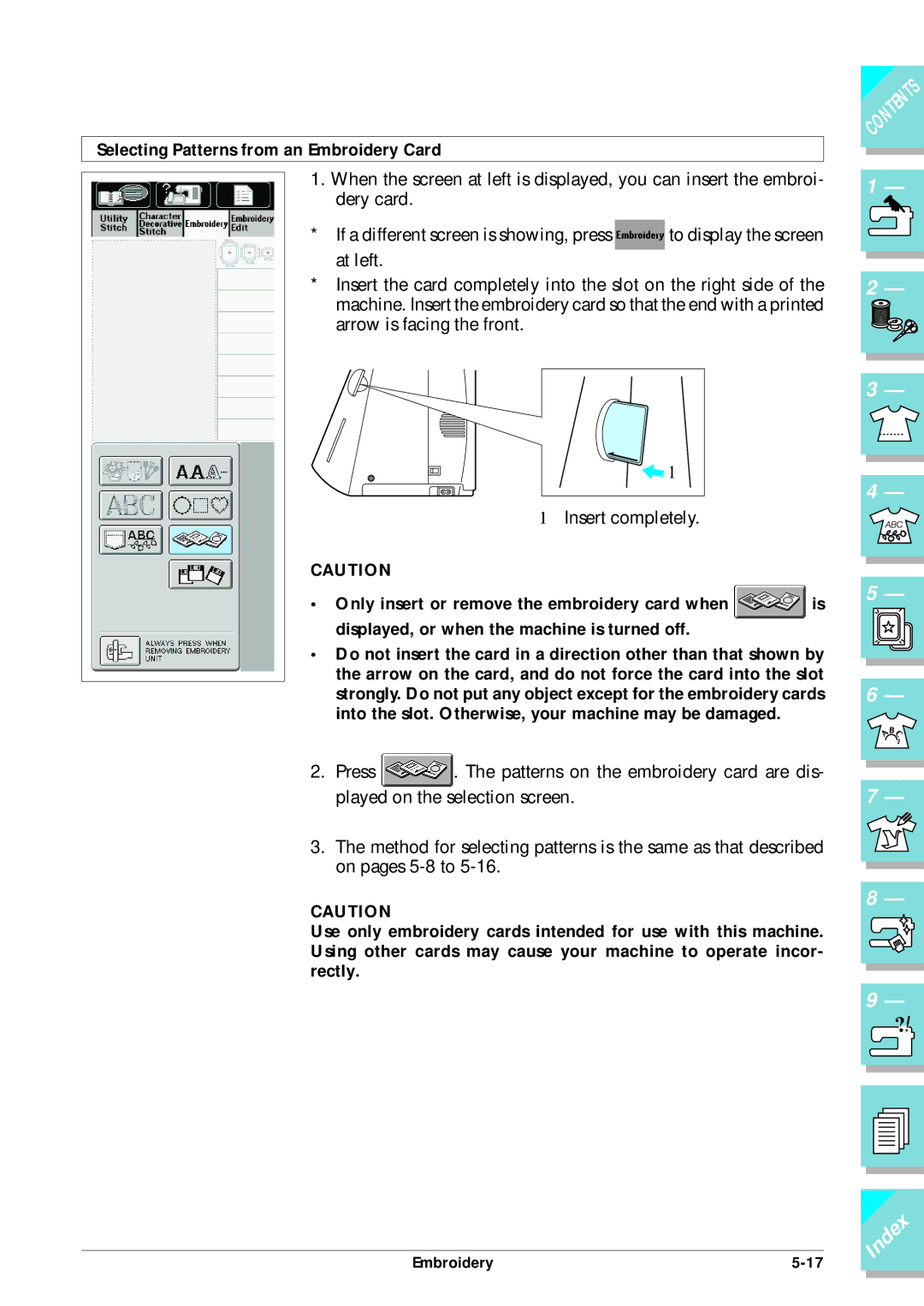 Brother ULT2002D operation manual Selecting Patterns from an Embroidery Card 