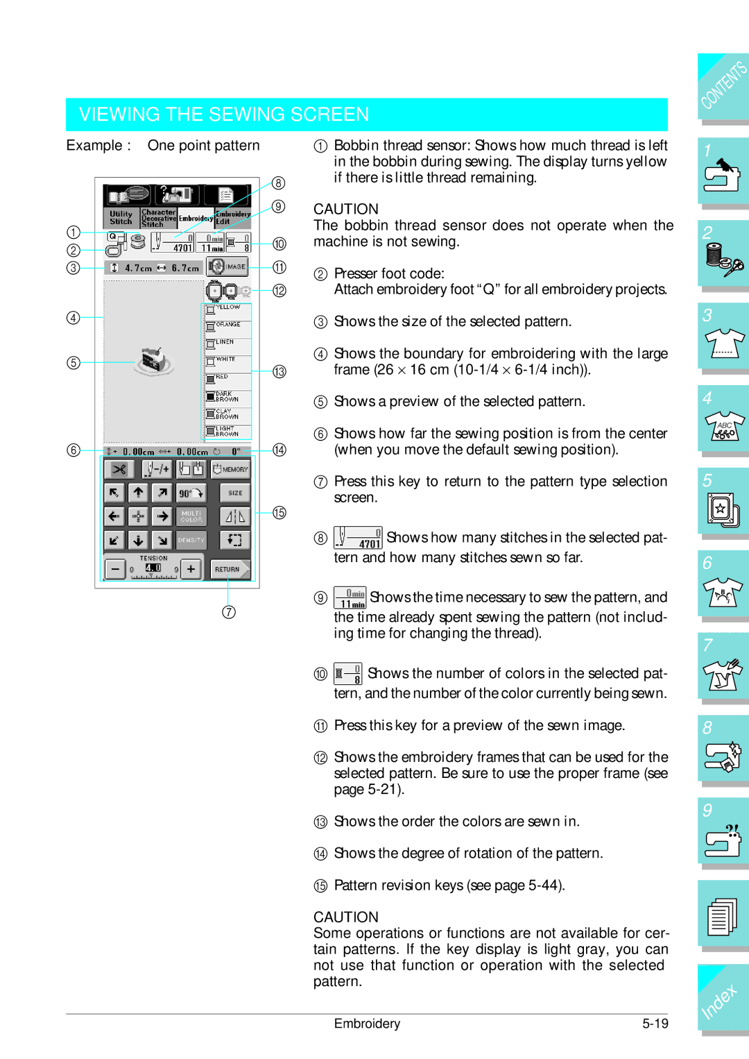 Brother ULT2002D operation manual Viewing the Sewing Screen, Example One point pattern 