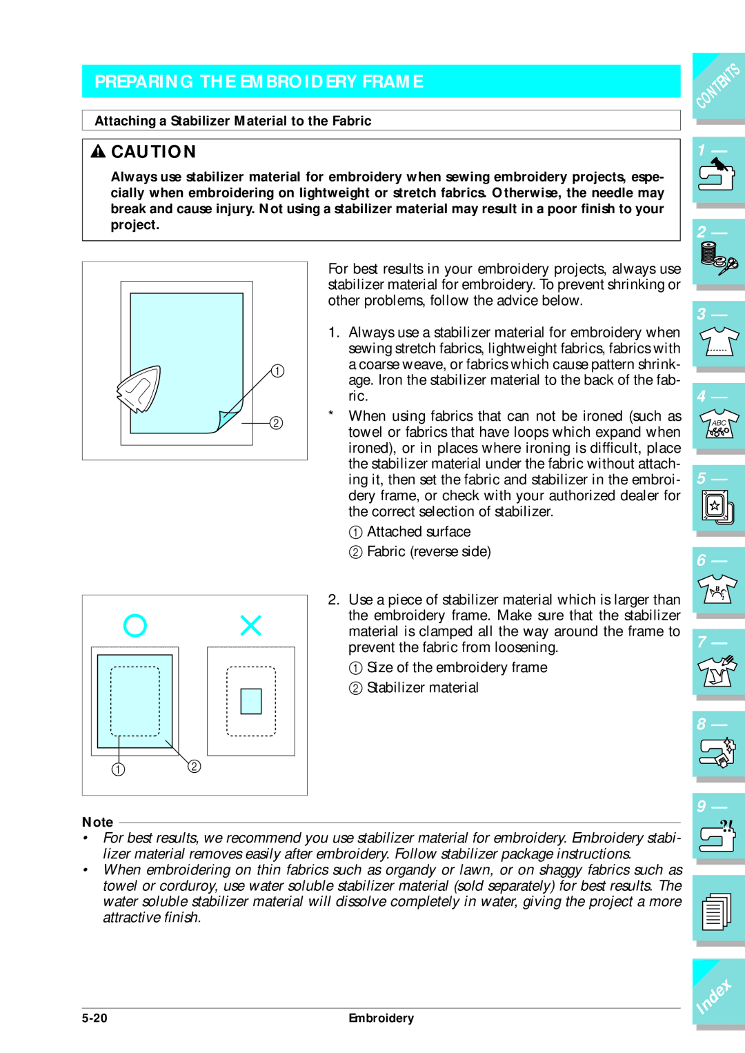 Brother ULT2002D operation manual Preparing the Embroidery Frame, Attaching a Stabilizer Material to the Fabric 