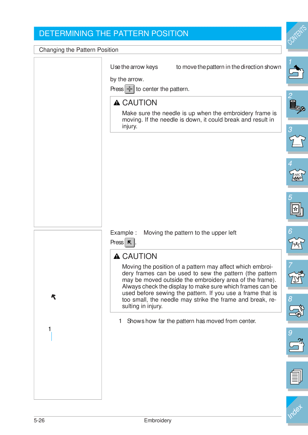 Brother ULT2002D operation manual Determining the Pattern Position, Changing the Pattern Position 