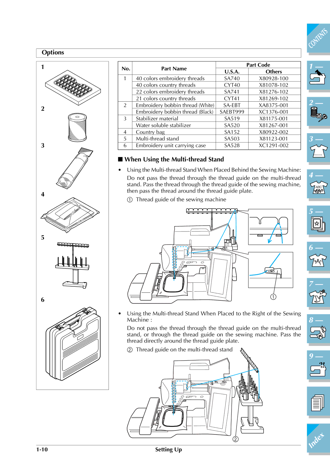 Brother ULT2002D operation manual Options, When Using the Multi-thread Stand 