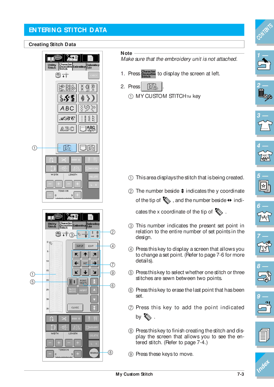 Brother ULT2002D operation manual Entering Stitch Data, Creating Stitch Data 