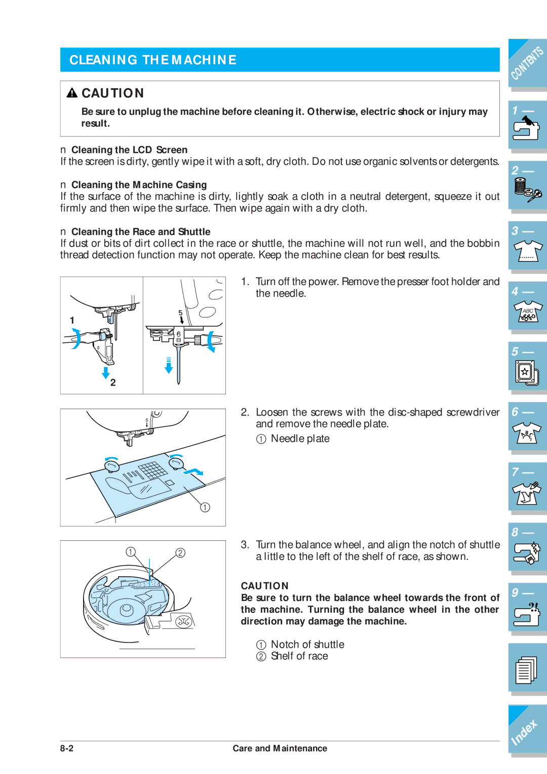 Brother ULT2002D operation manual Cleaning the Machine Casing, Cleaning the Race and Shuttle 