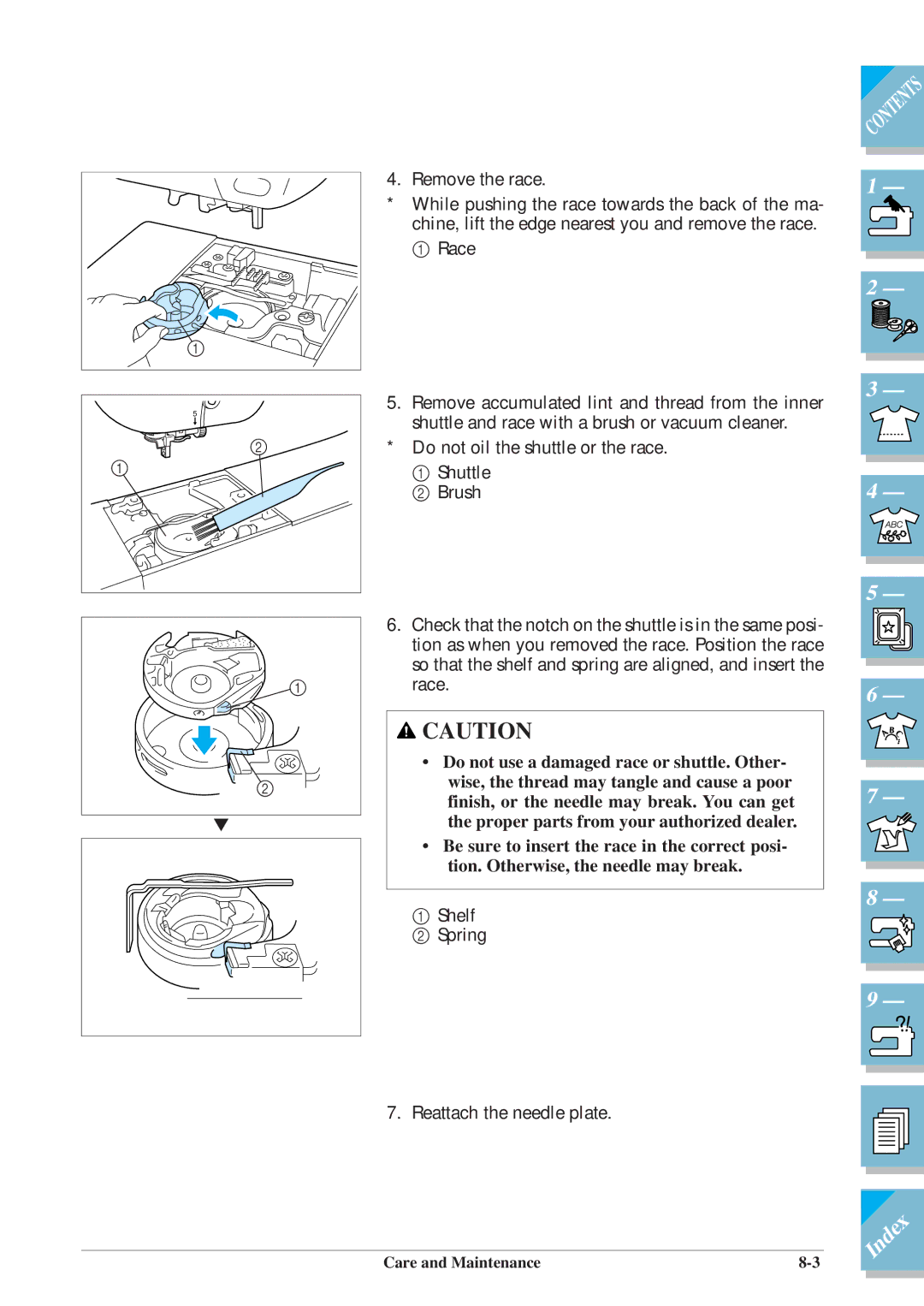 Brother ULT2002D operation manual Shelf Spring Reattach the needle plate 