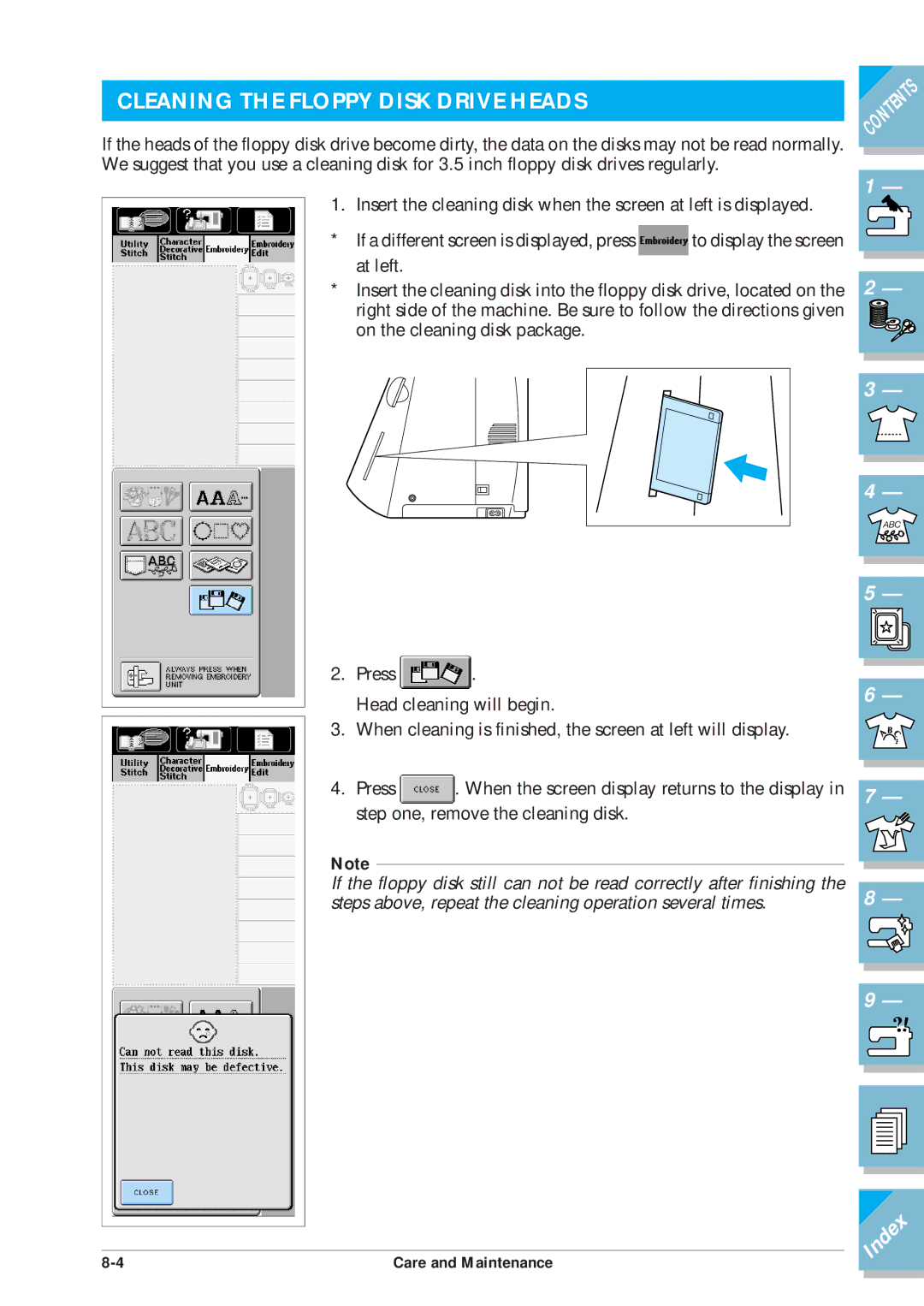 Brother ULT2002D operation manual Cleaning the Floppy Disk Drive Heads 