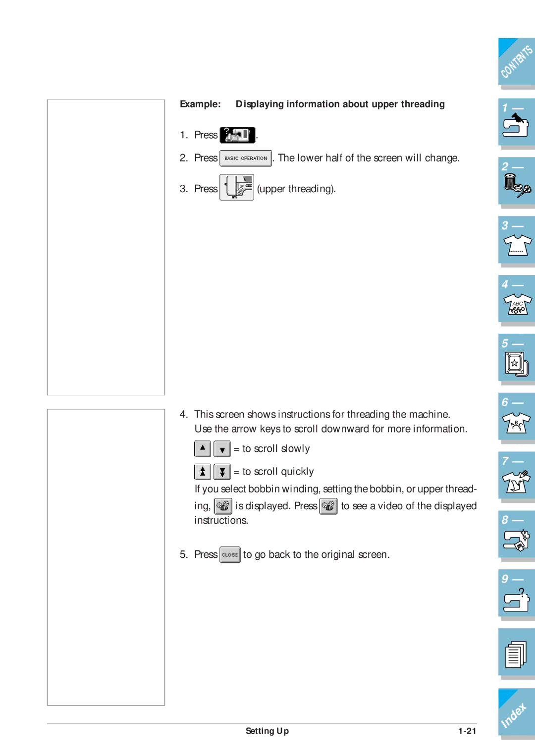 Brother ULT2002D operation manual Example Displaying information about upper threading 