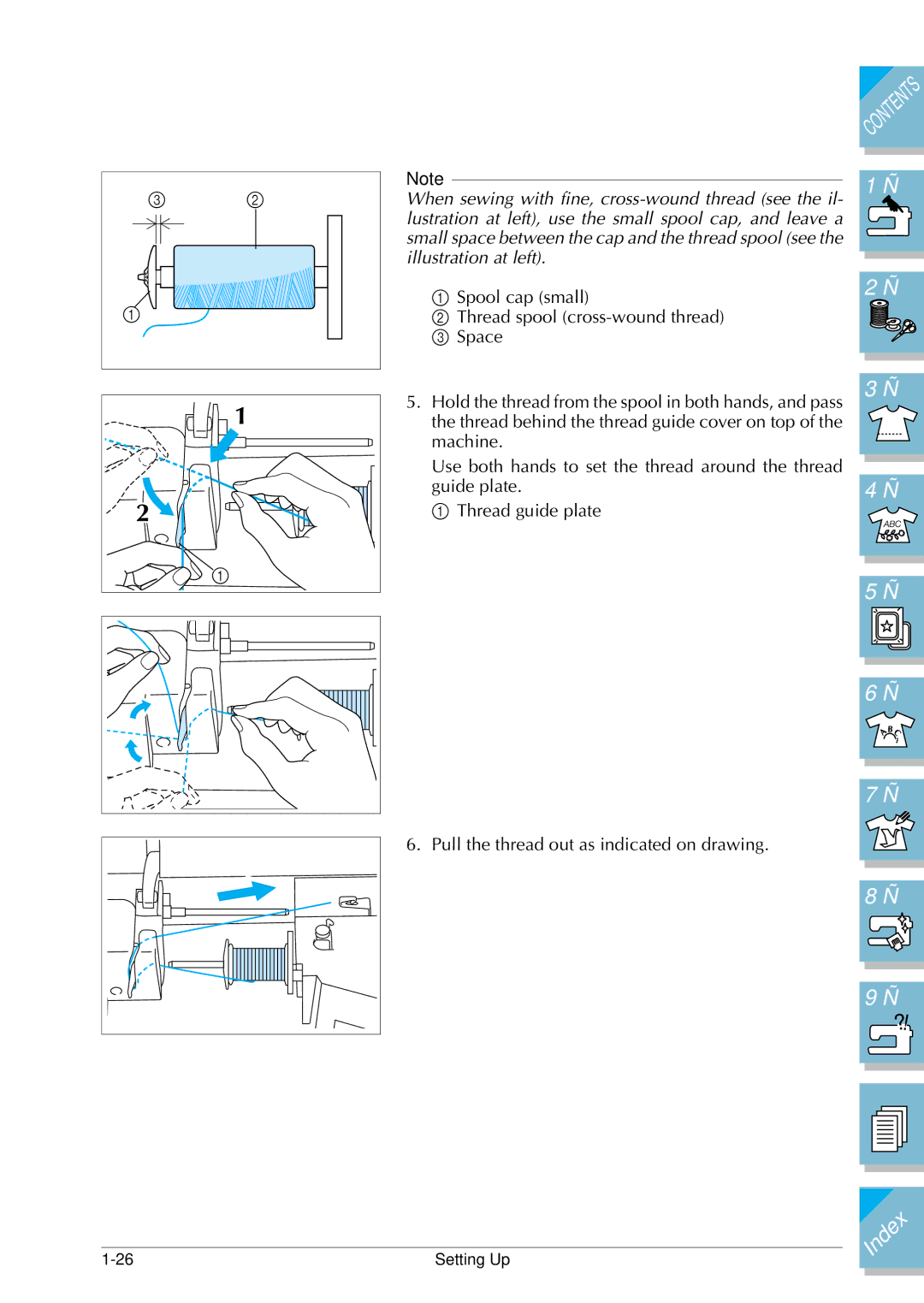 Brother ULT2002D operation manual Pull the thread out as indicated on drawing 