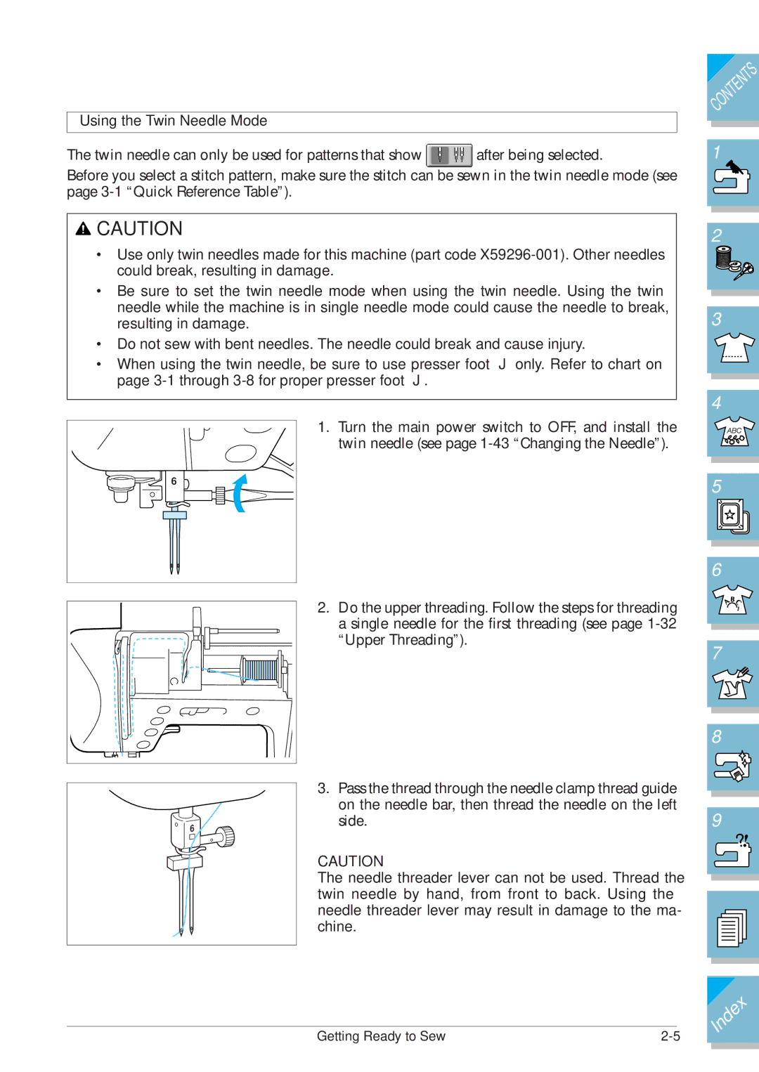 Brother ULT2002D operation manual Using the Twin Needle Mode 