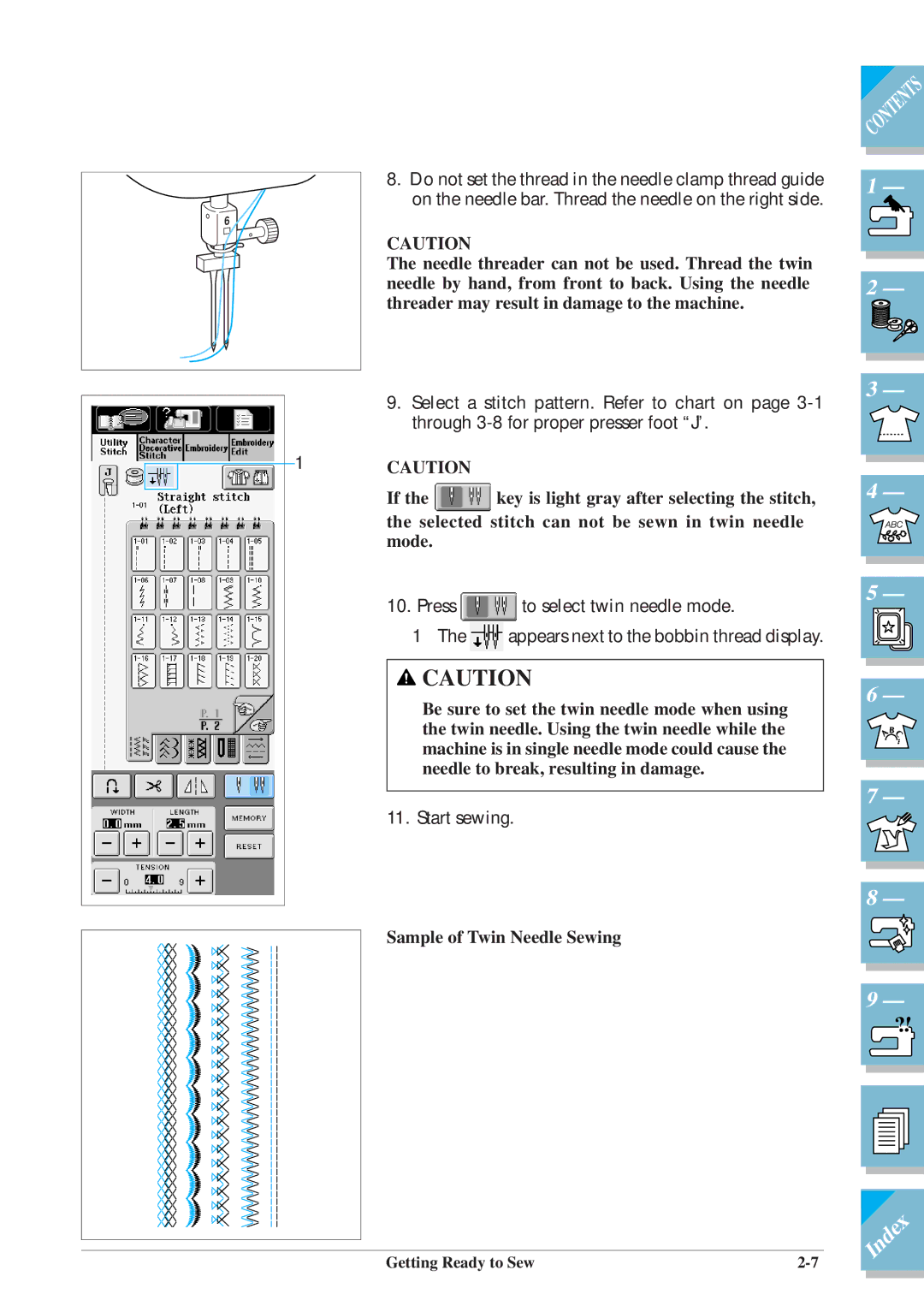 Brother ULT2002D operation manual Press To select twin needle mode, Sample of Twin Needle Sewing 