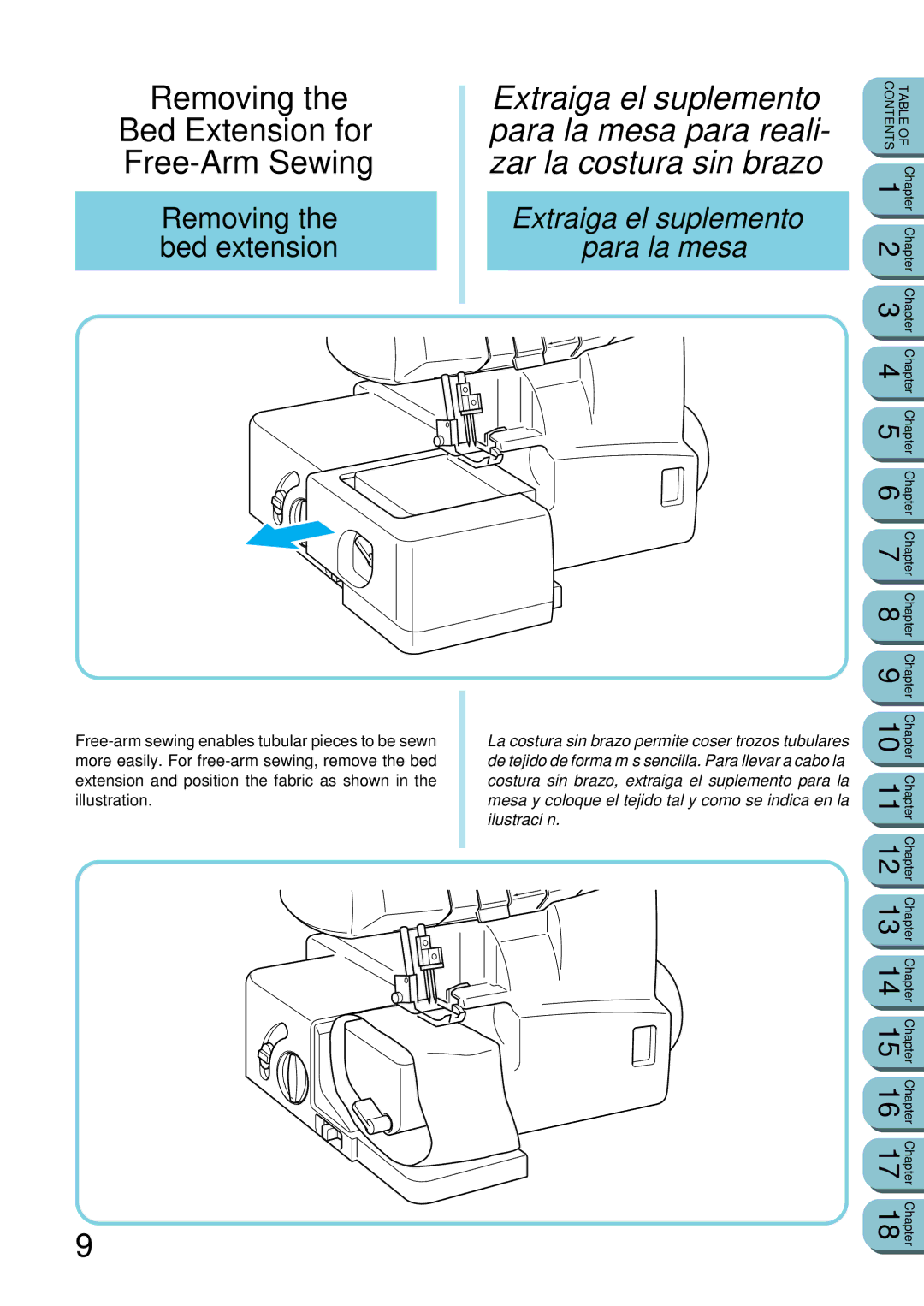 Brother UM 103D manual Removing Bed Extension for Free-Arm Sewing, Removing the bed extension 