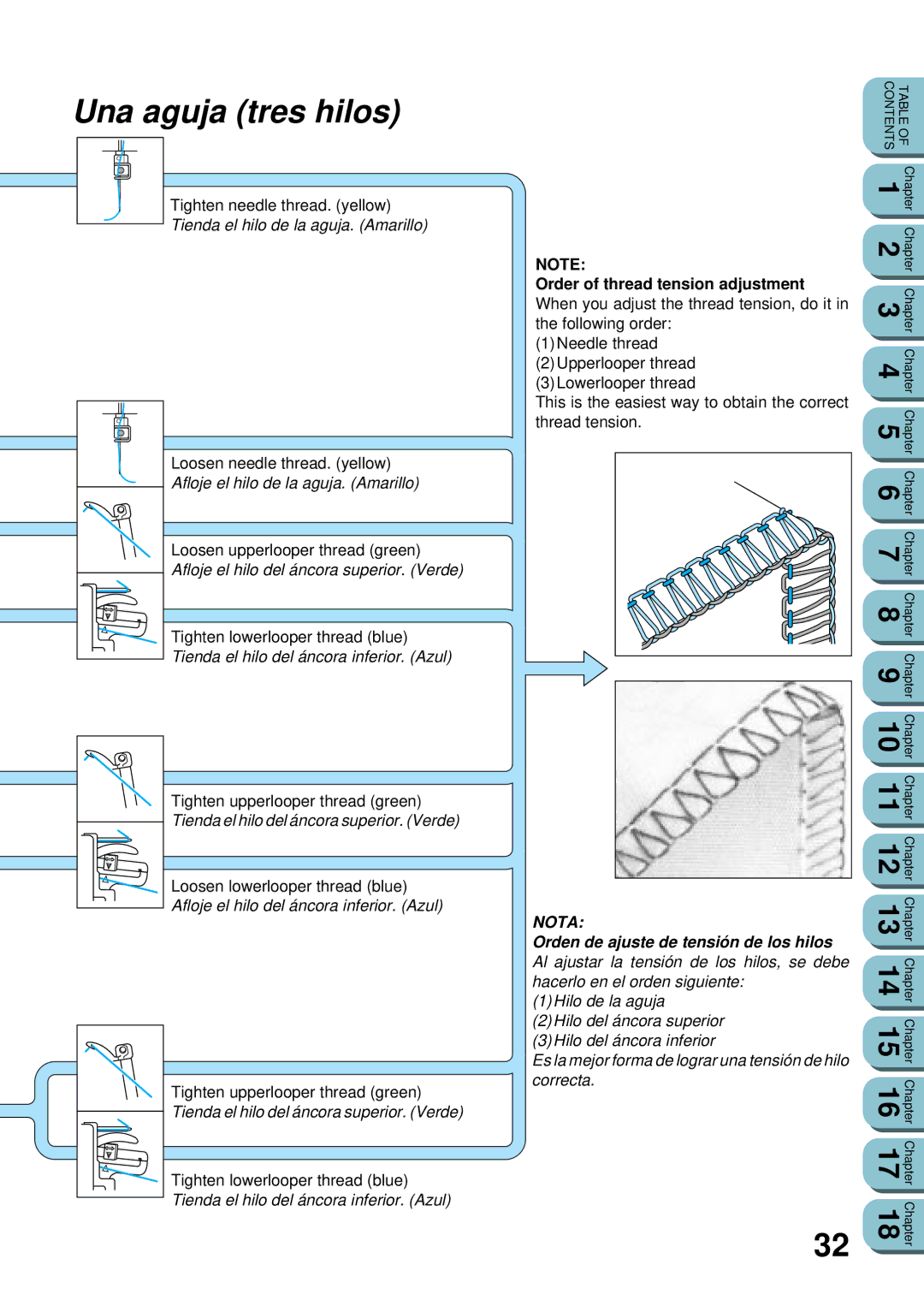 Brother UM 103D manual Una aguja tres hilos 