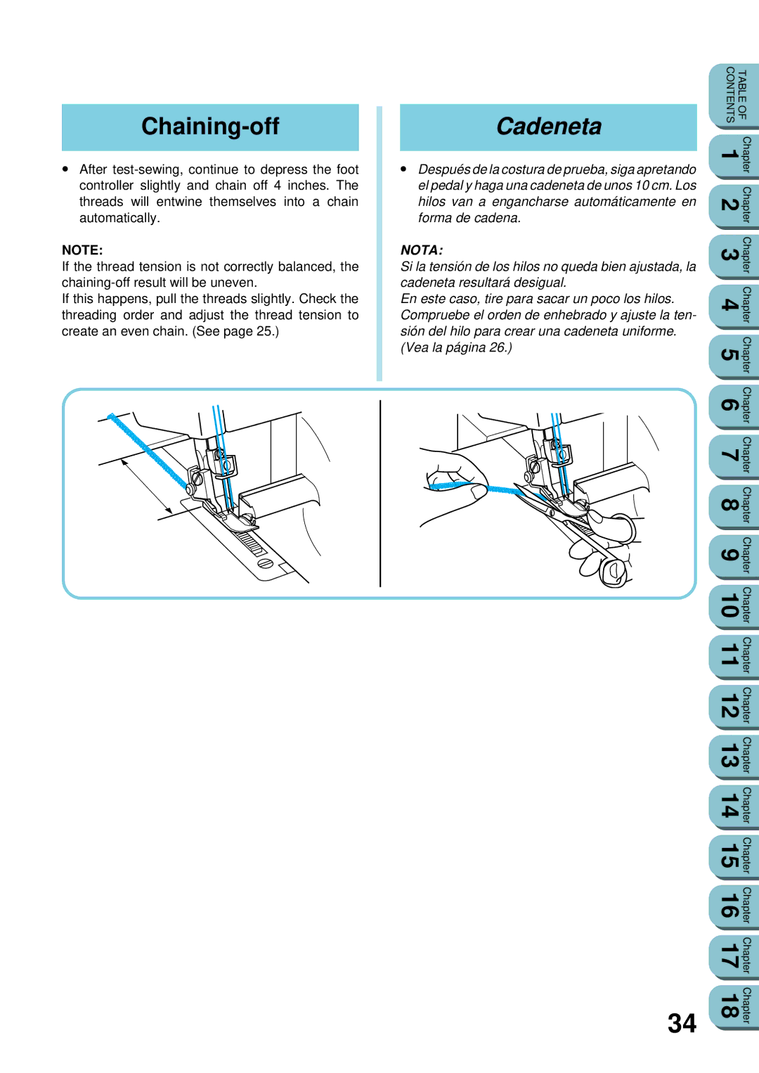 Brother UM 103D manual Chaining-off, Cadeneta 