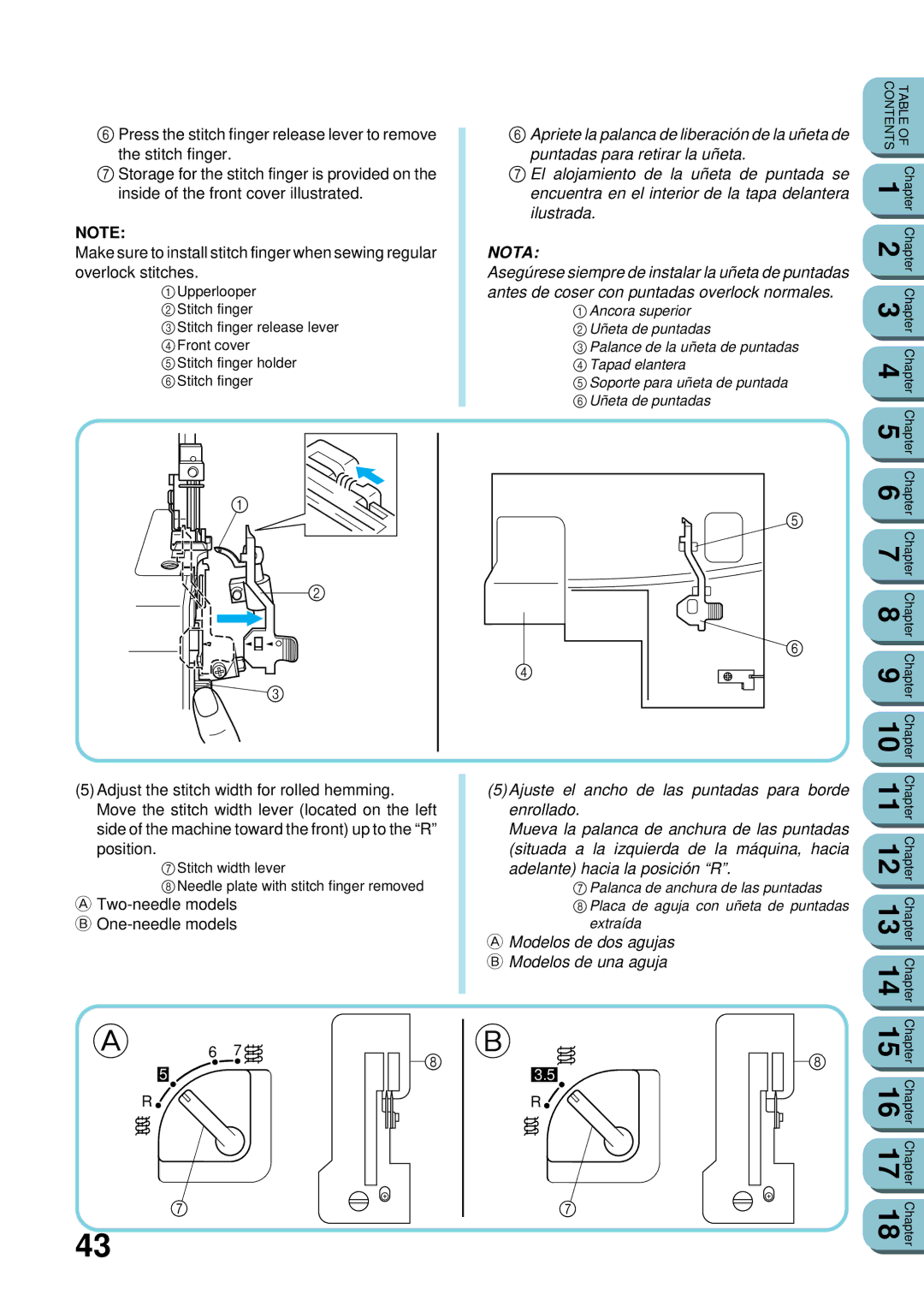 Brother UM 103D manual Two-needle models B One-needle models 