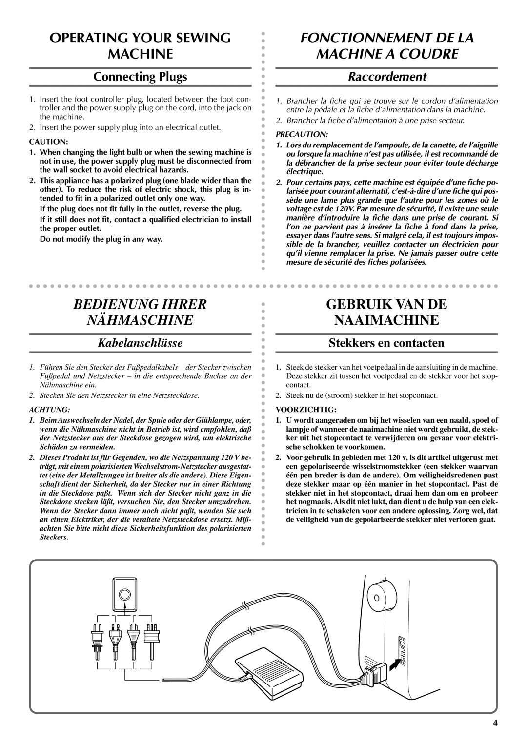 Brother VX 1400 Operating Your Sewing Machine, Fonctionnement DE LA Machine a Coudre, Bedienung Ihrer Nähmaschine 