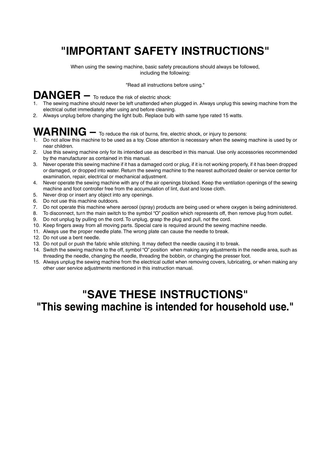 Brother VX 1400 operation manual Important Safety Instructions 