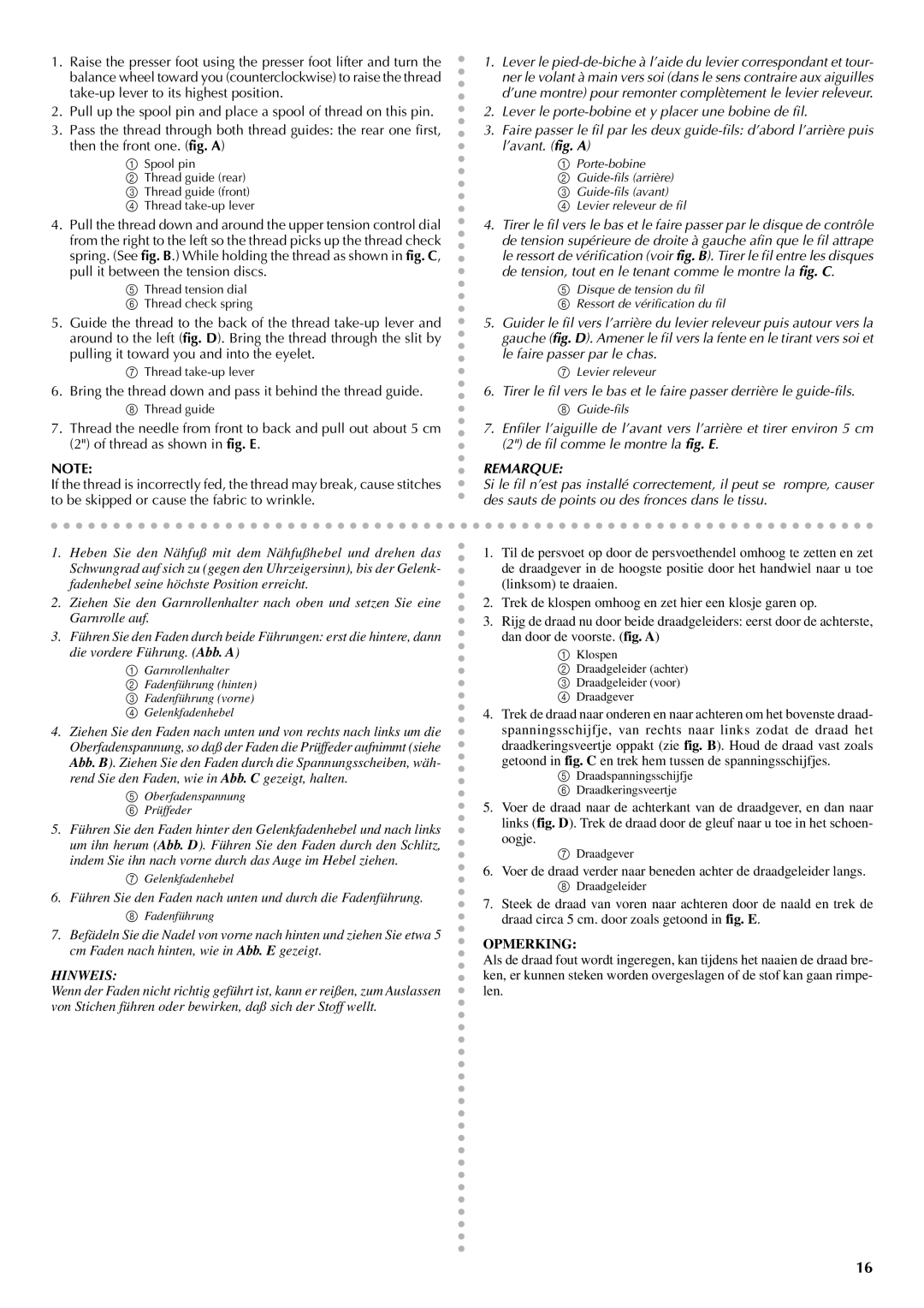 Brother VX 1400 operation manual Bring the thread down and pass it behind the thread guide 