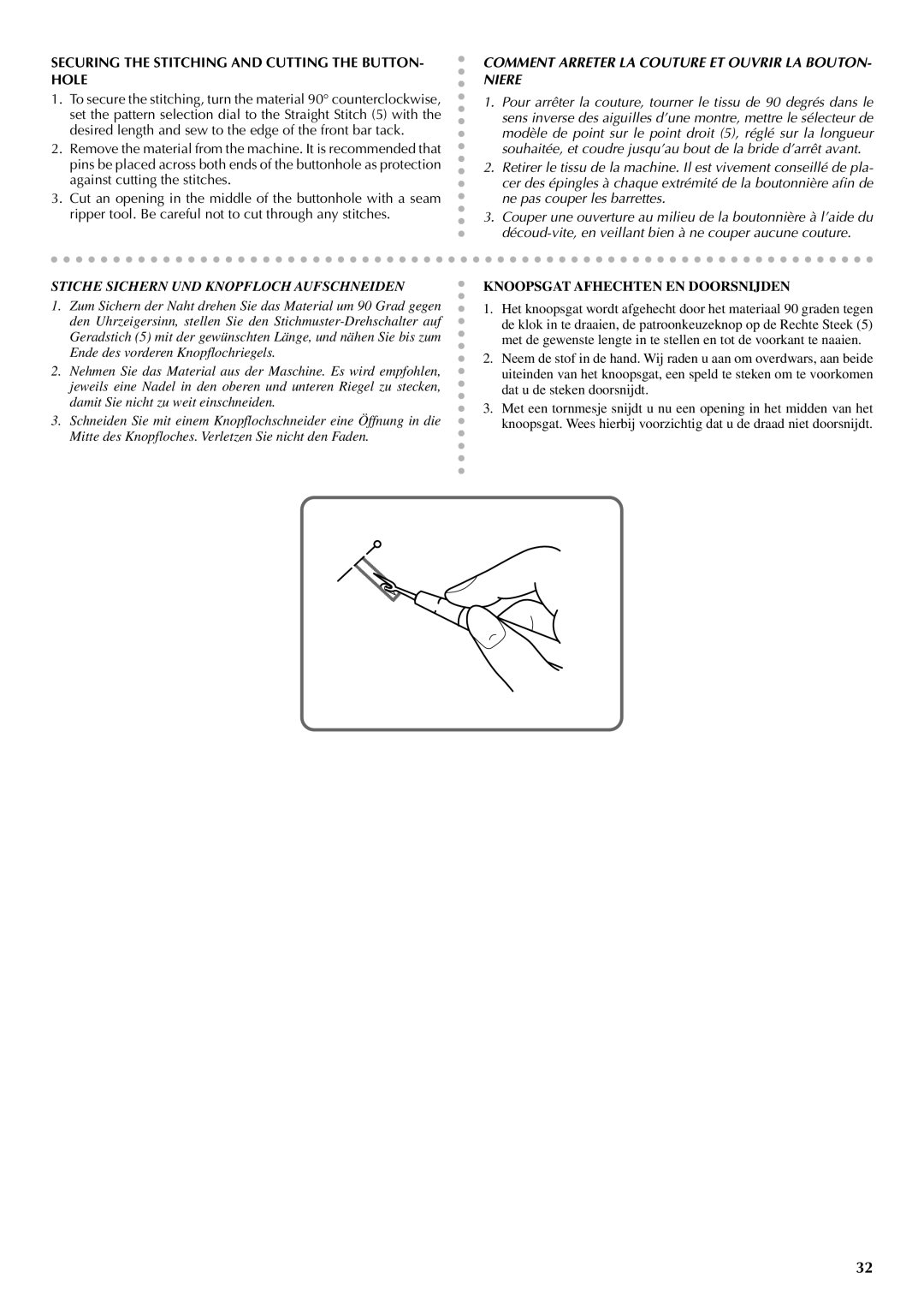 Brother VX 1400 Securing the Stitching and Cutting the BUTTON- Hole, Comment Arreter LA Couture ET Ouvrir LA BOUTON- Niere 