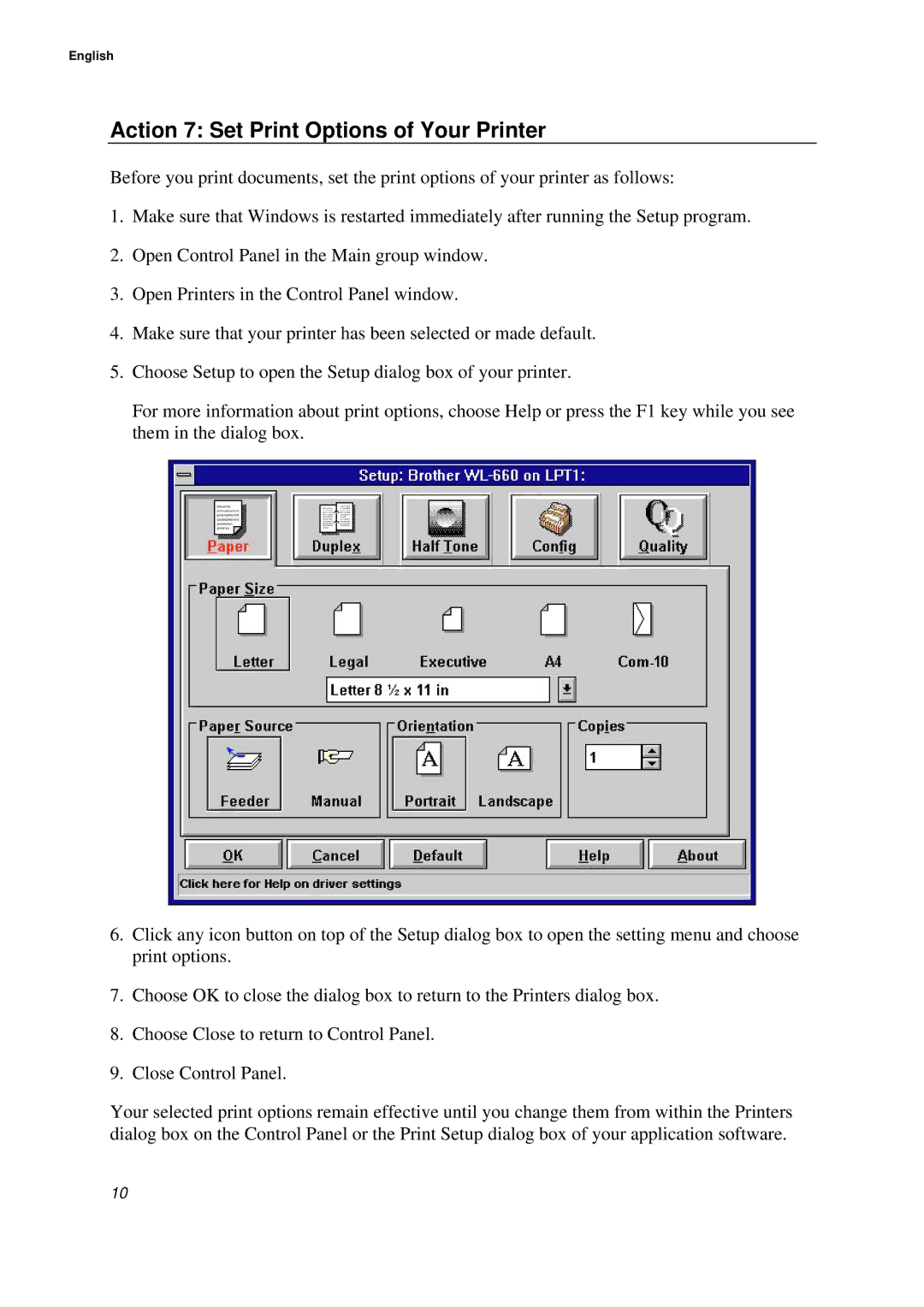 Brother WL-660 Series setup guide Action 7 Set Print Options of Your Printer 