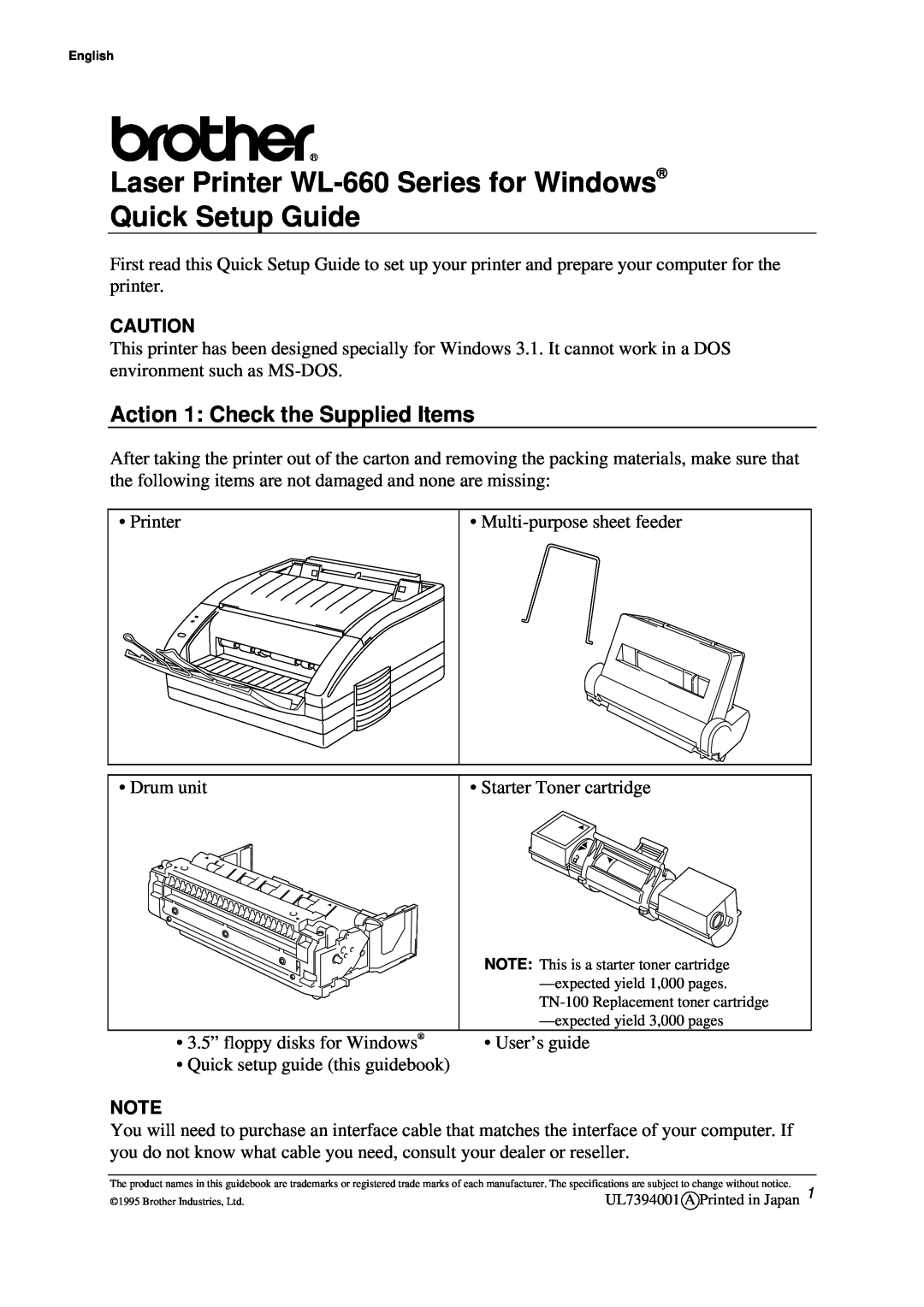 Brother WL-660 Series setup guide Action 1 Check the Supplied Items 
