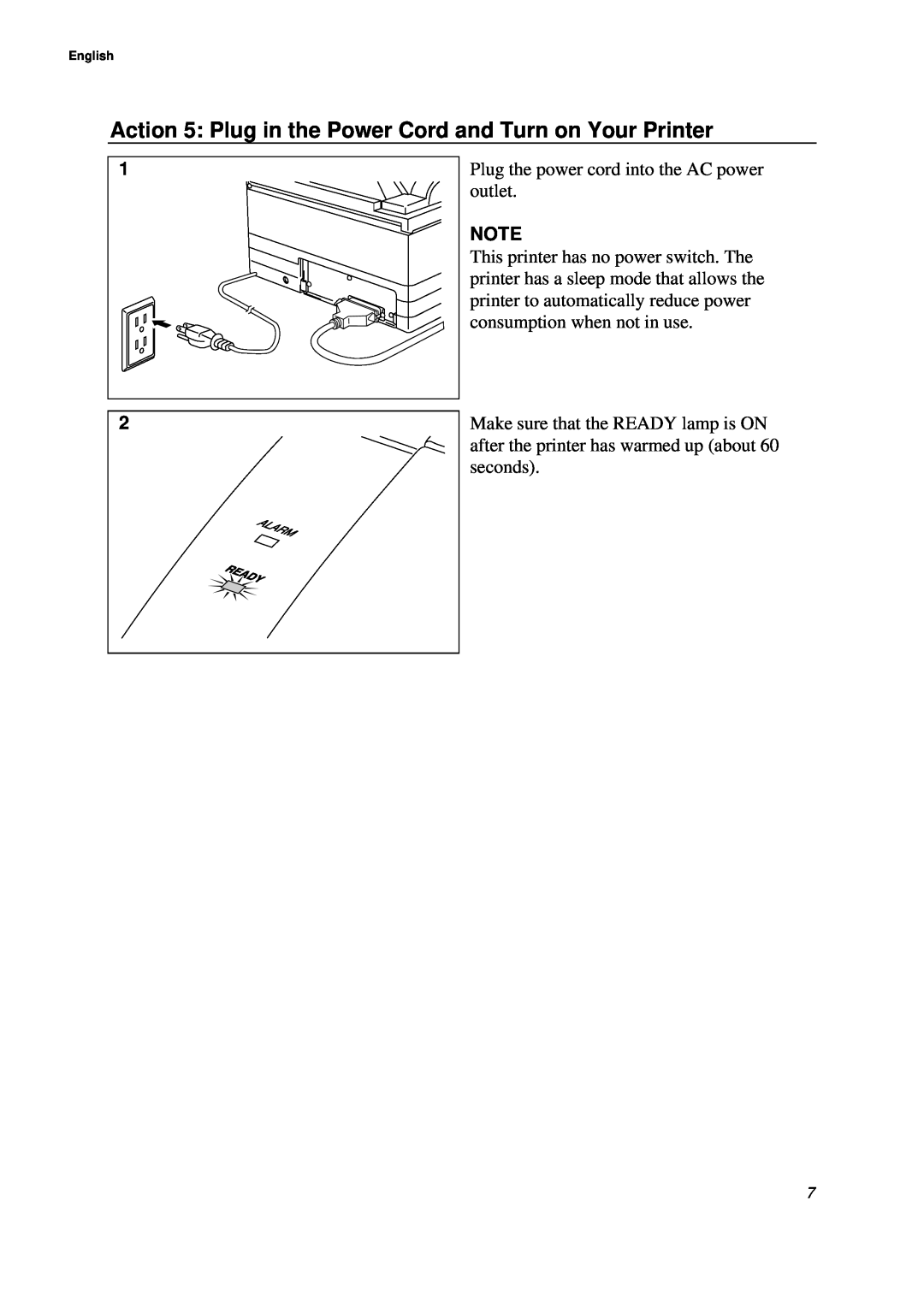 Brother WL-660 Series setup guide Action 5 Plug in the Power Cord and Turn on Your Printer 