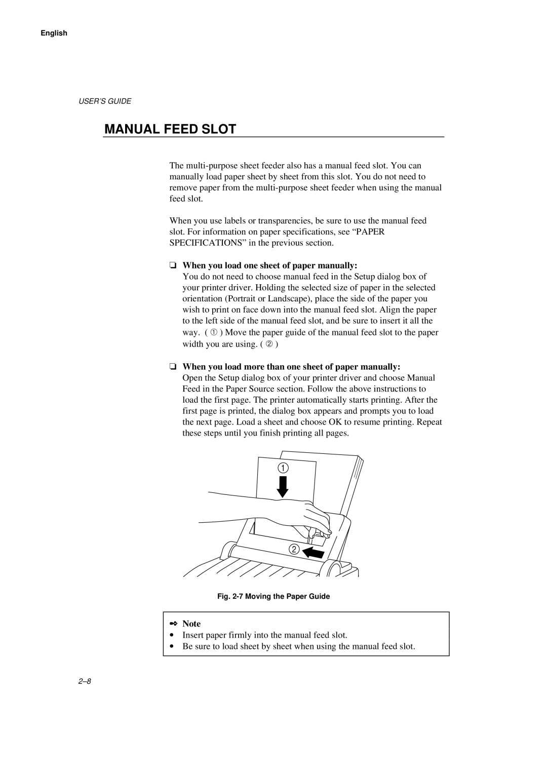 Brother WL660 Manual Feed Slot, When you load one sheet of paper manually 