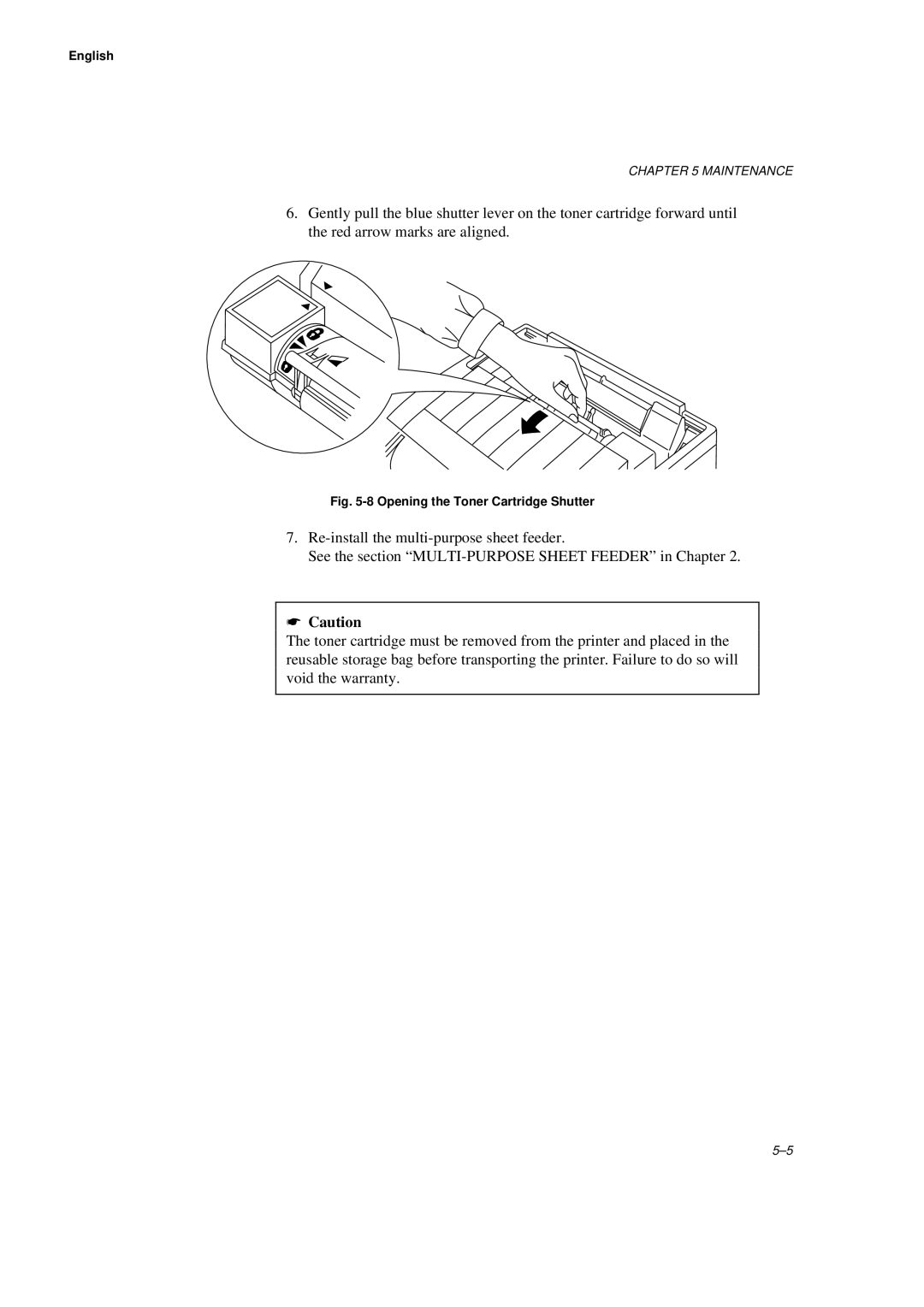 Brother WL660 manual Opening the Toner Cartridge Shutter 