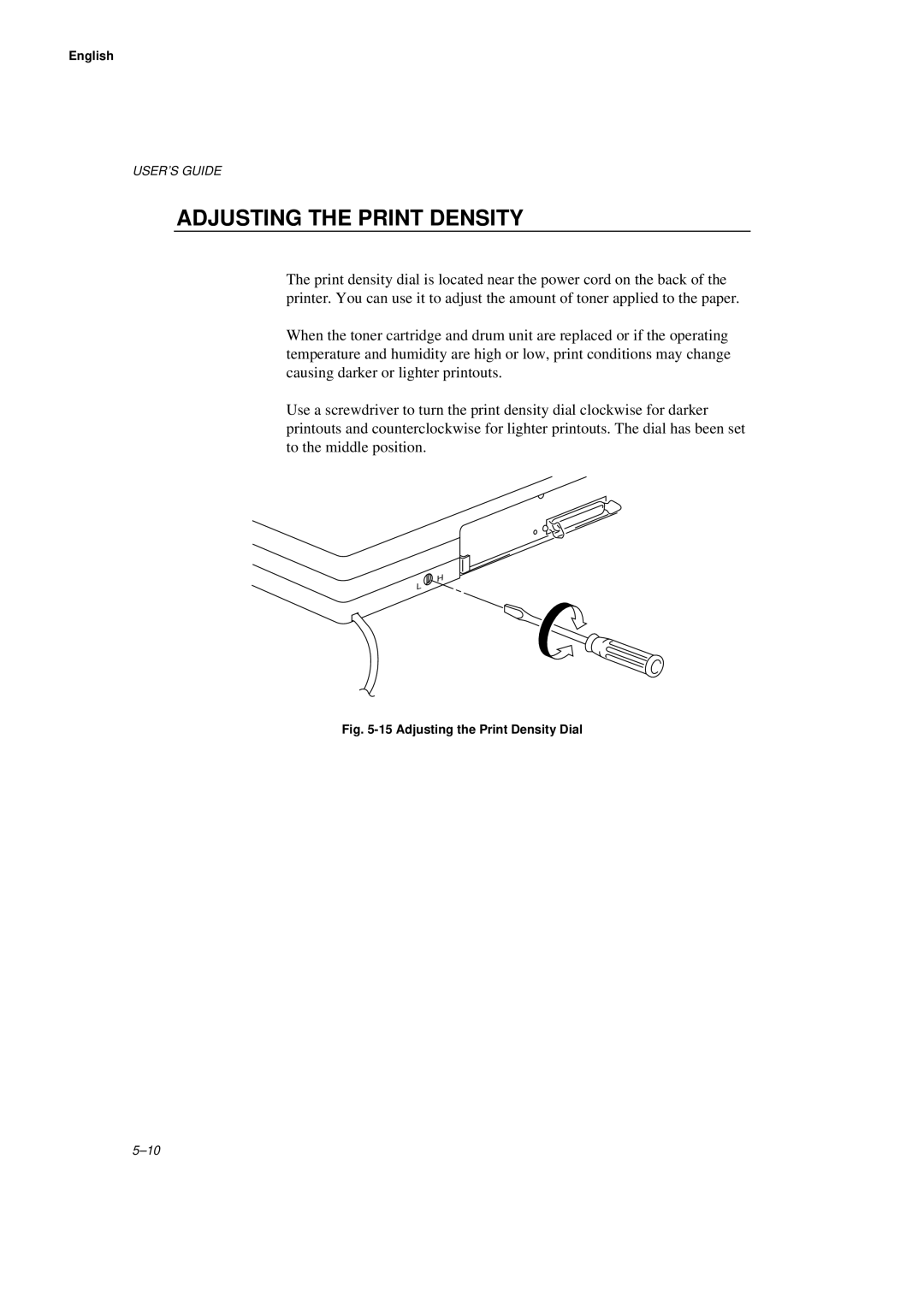 Brother WL660 manual Adjusting the Print Density Dial 