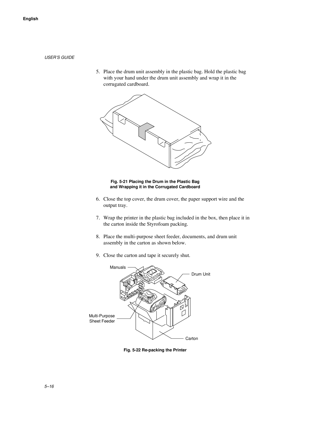 Brother WL660 manual Re-packing the Printer 