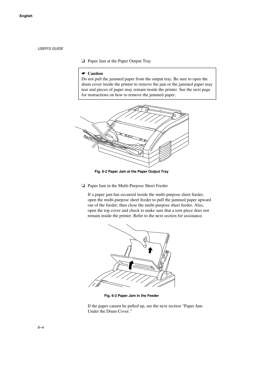 Brother WL660 manual Paper Jam at the Paper Output Tray 