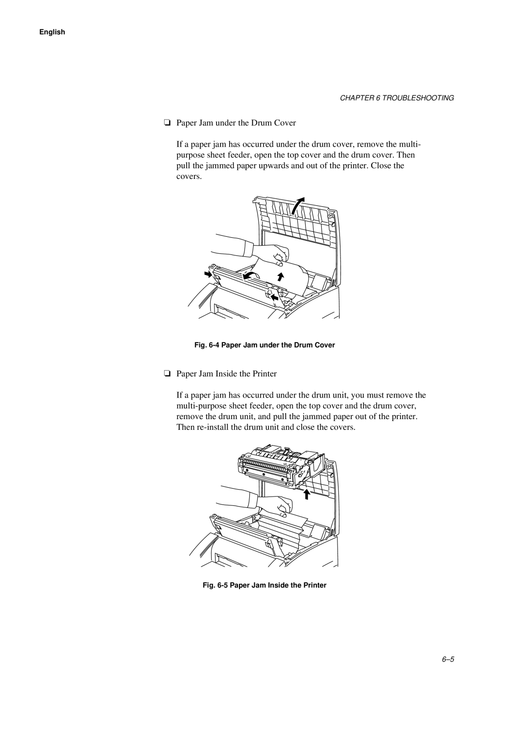 Brother WL660 manual Paper Jam under the Drum Cover 