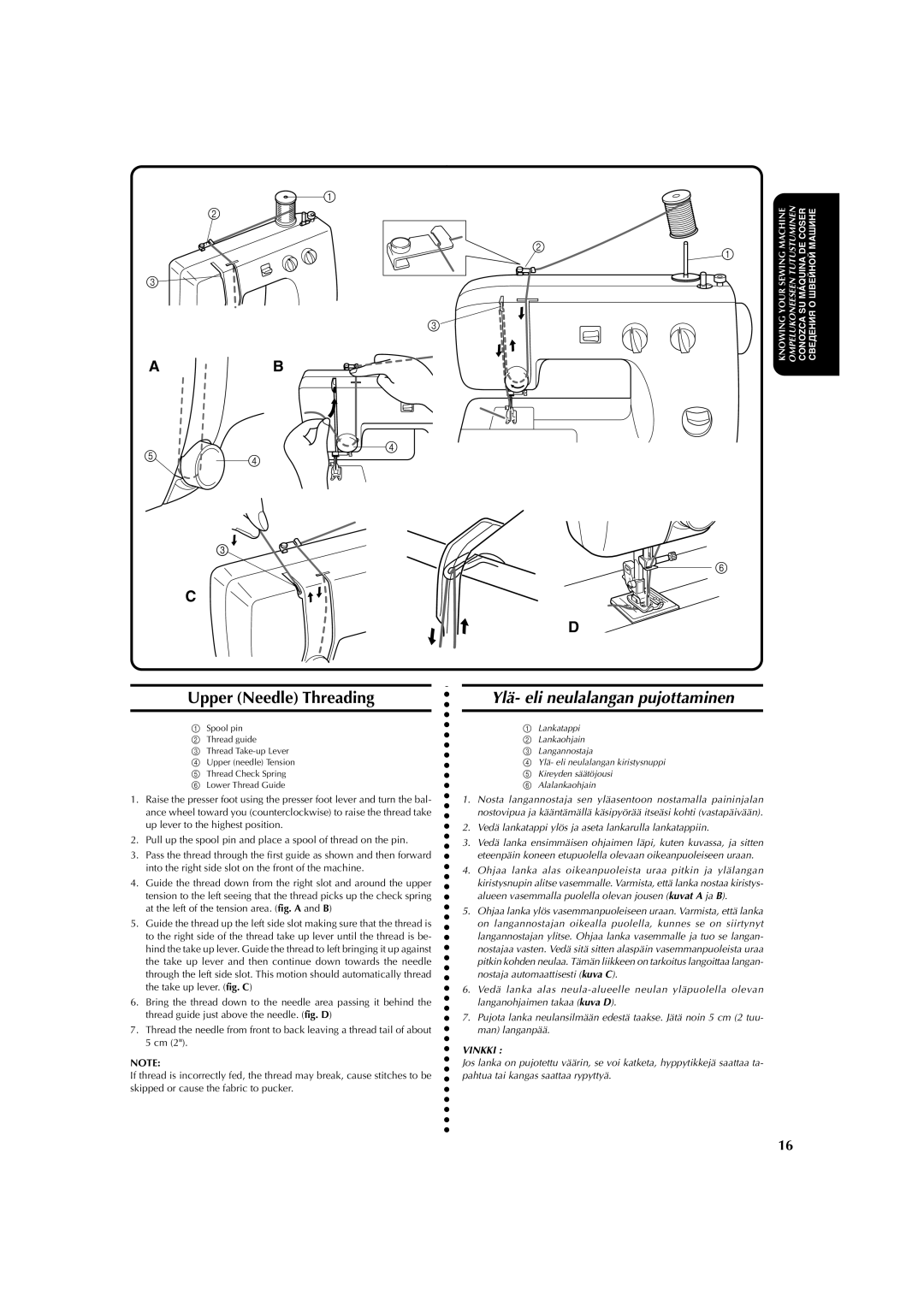 Brother X-3 manual Upper Needle Threading, Ylä- eli neulalangan pujottaminen 