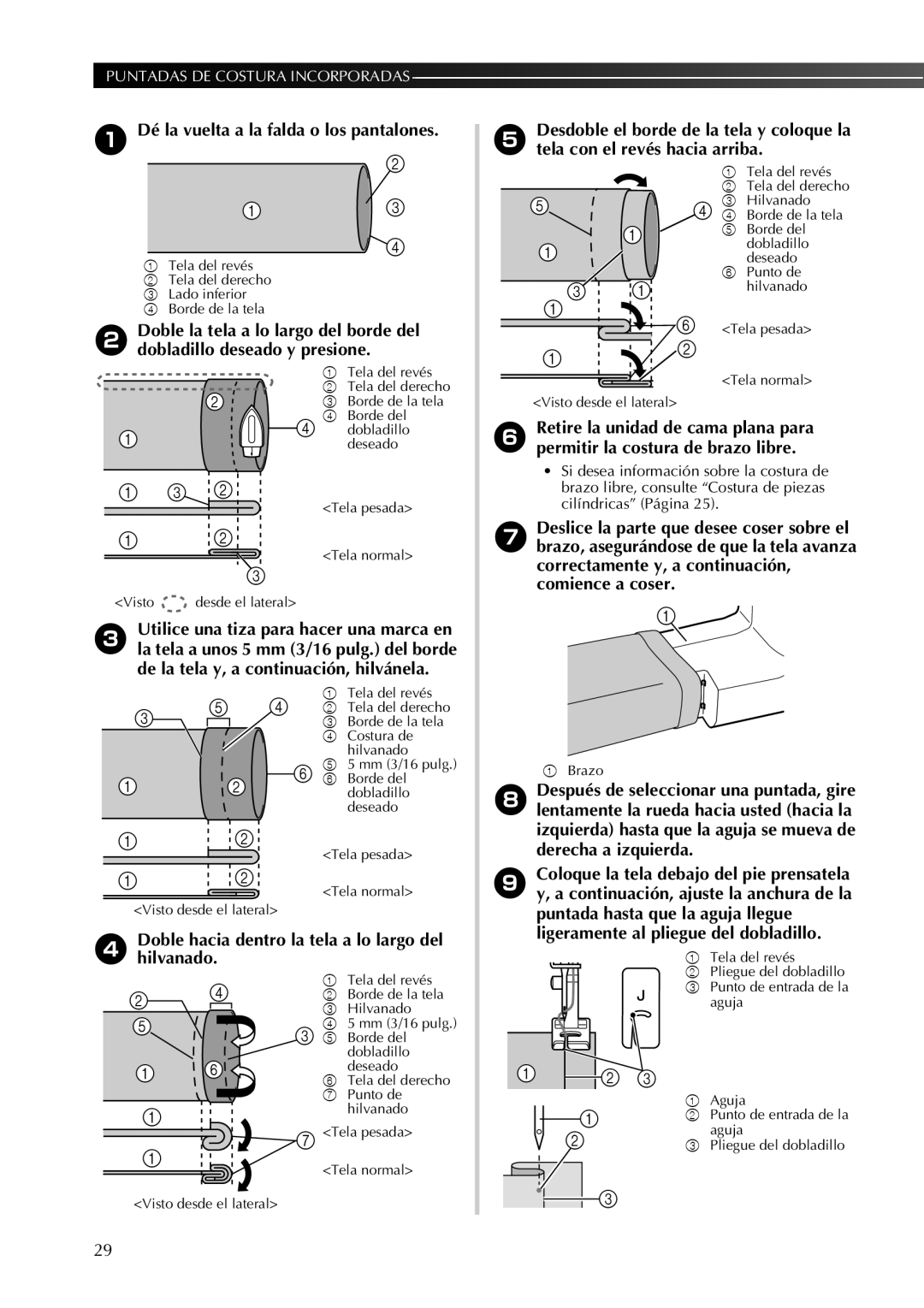 Brother 885-X28, 885-X18, 885-X08, 885-X16, 885-X06, 885-X26 Dé la vuelta a la falda o los pantalones 