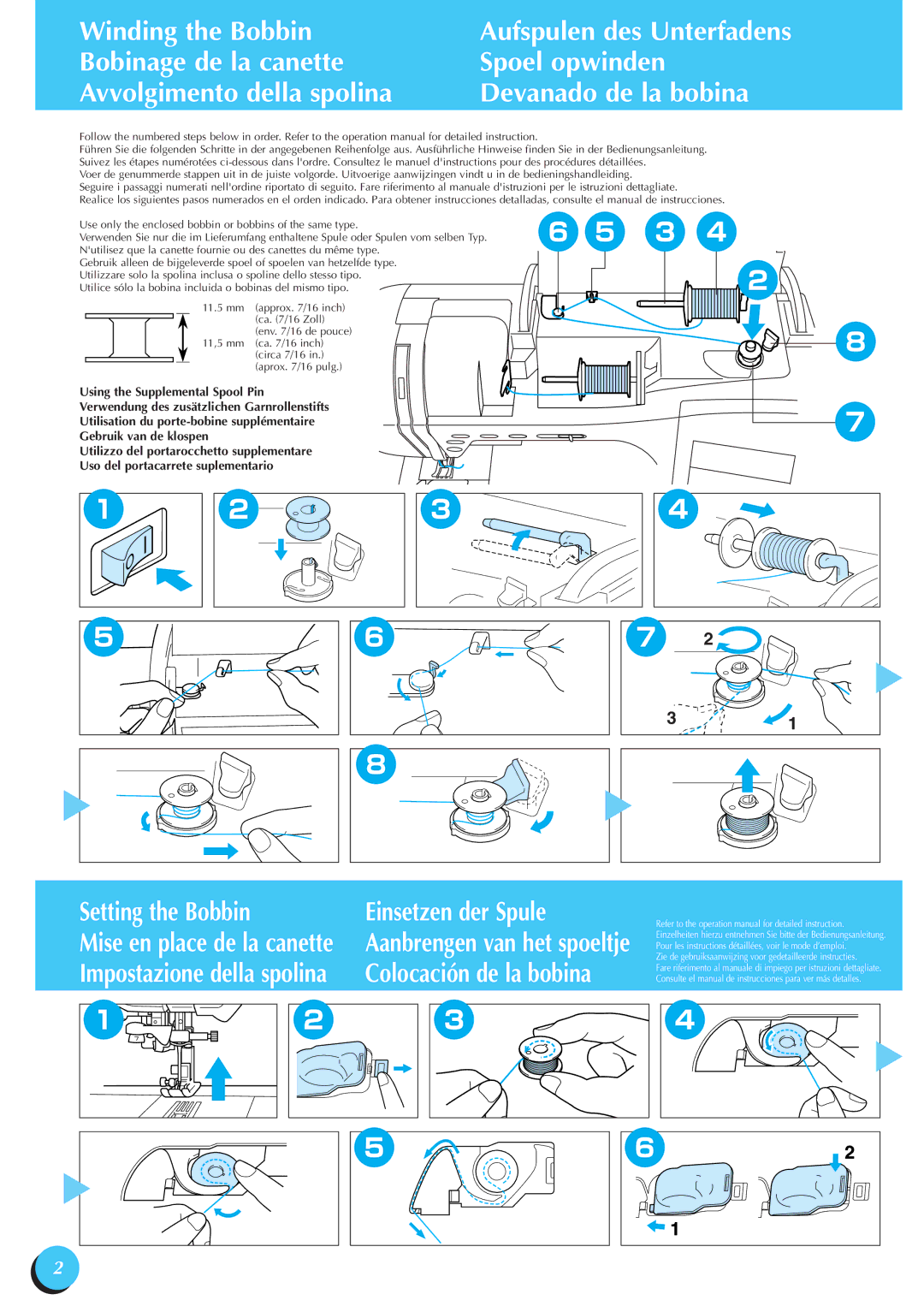 Brother XD0556-051, Innov-is 1500 manual Setting the Bobbin, Zie de gebruiksaanwijzing voor gedetailleerde instructies 