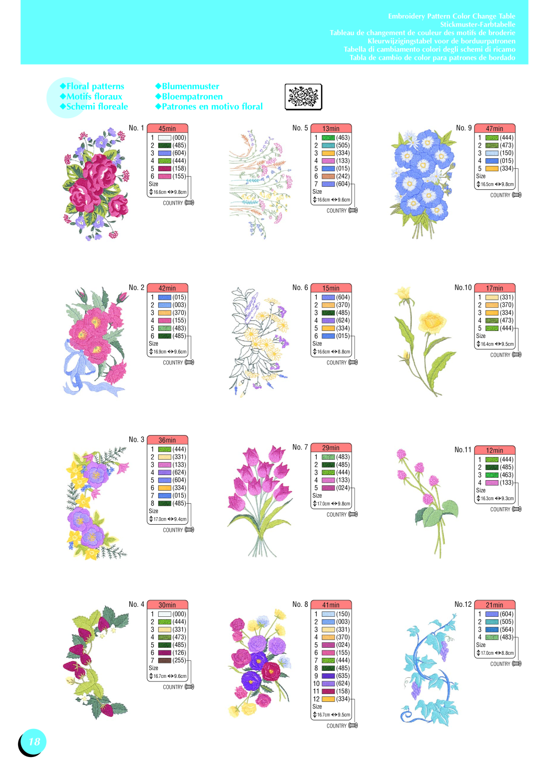 Brother XD0556-051, Innov-is 1500 Floral patterns, Blumenmuster, Motifs floraux, Bloempatronen, Schemi floreale, 45min 