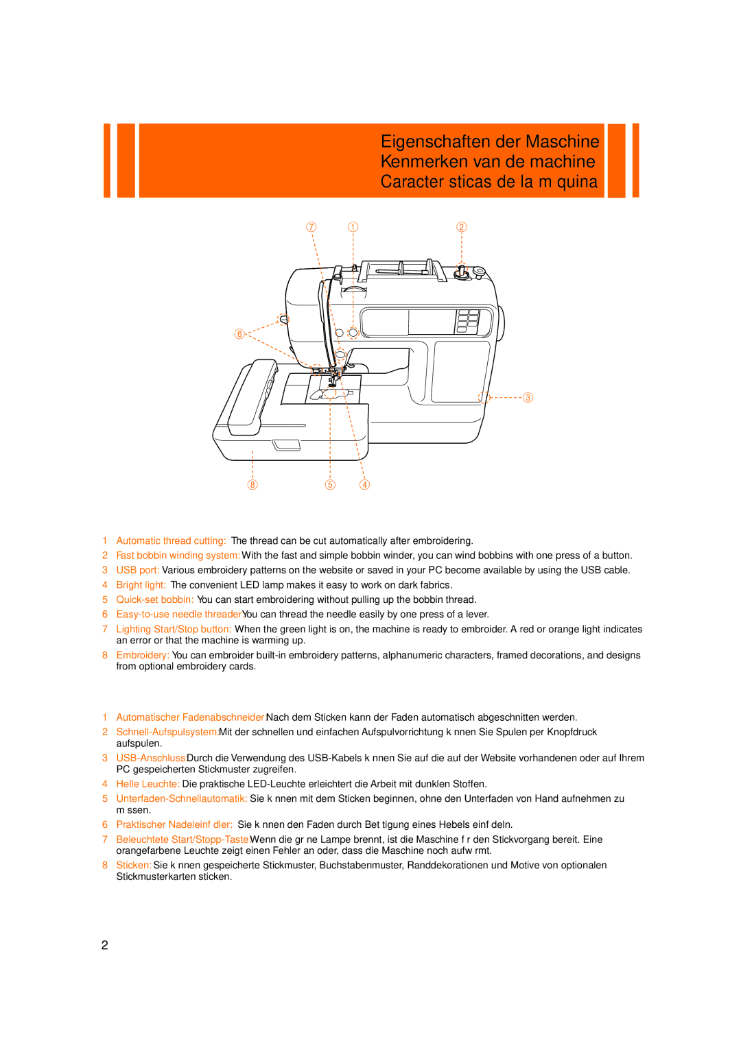 Brother XE5366-001 manual Machine Features 