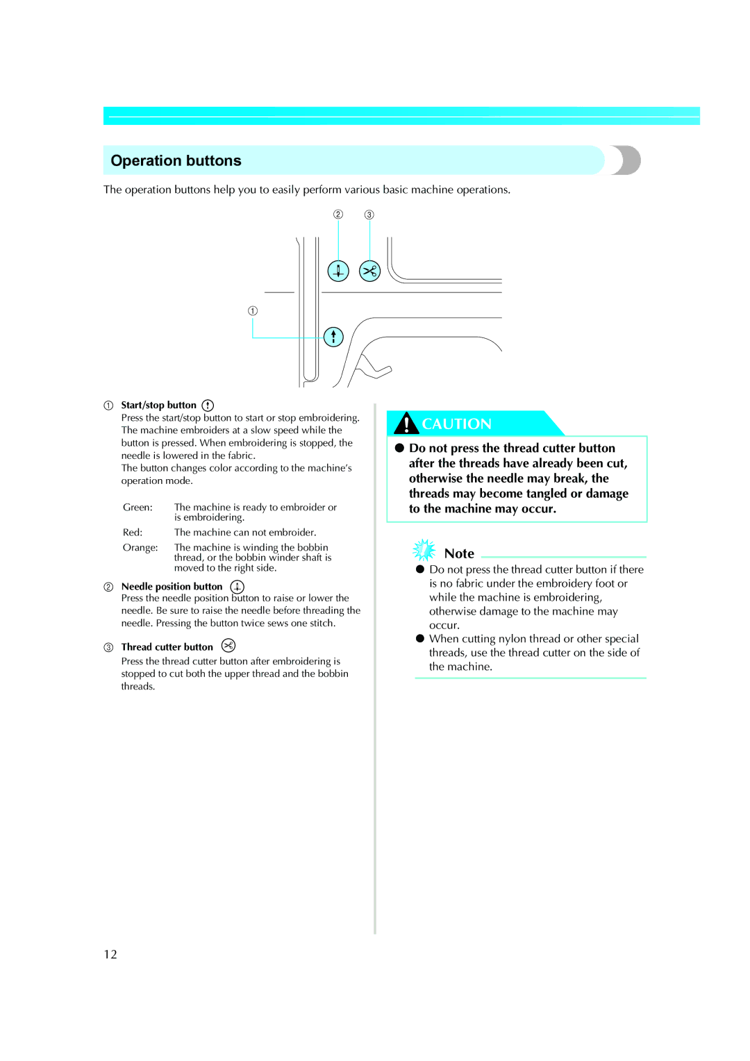 Brother XE5427-001, 885-V51 operation manual Operation buttons, Start/stop button 