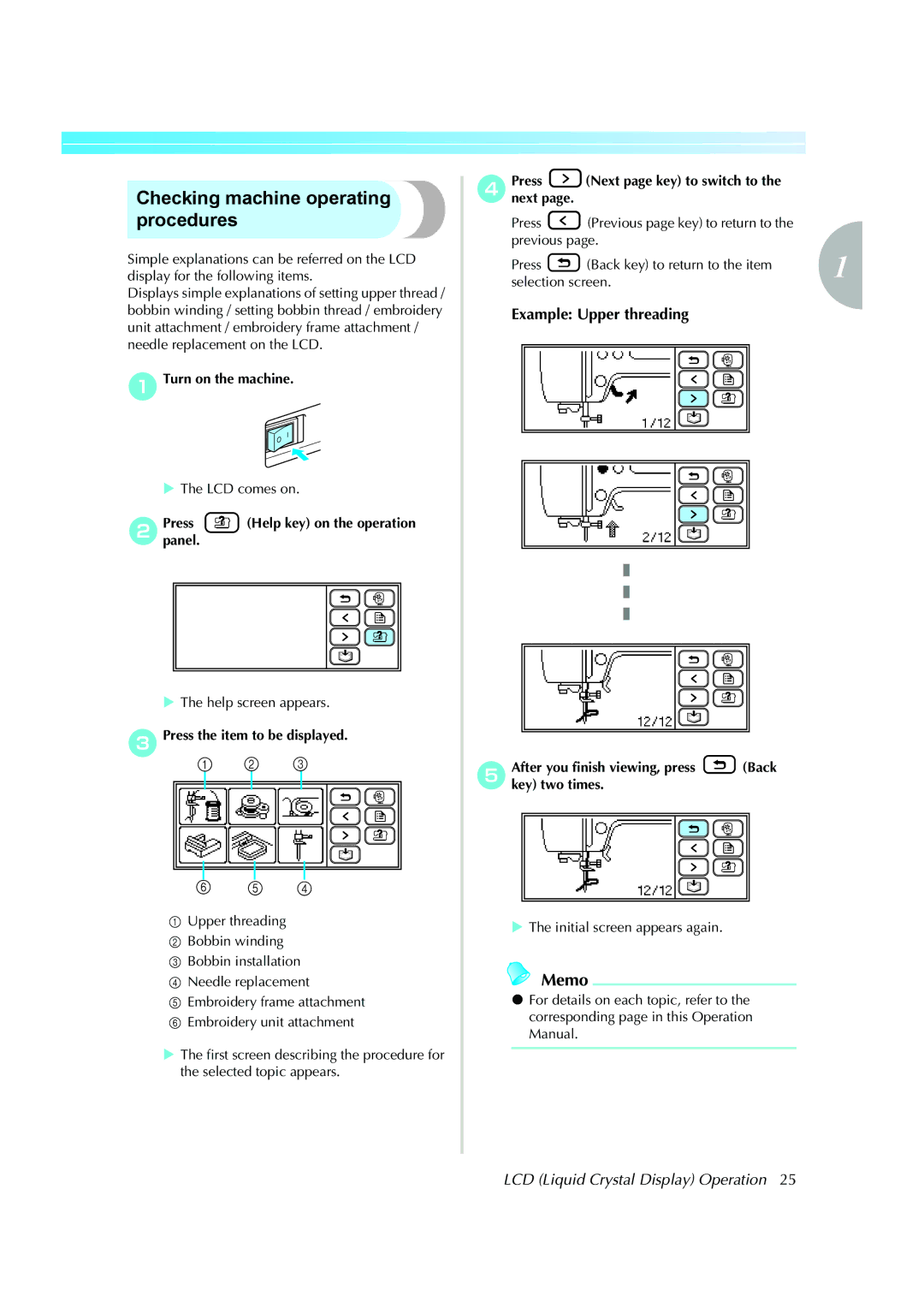 Brother 885-V51, XE5427-001 operation manual Checking machine operating procedures, BPresspanel. Help key on the operation 